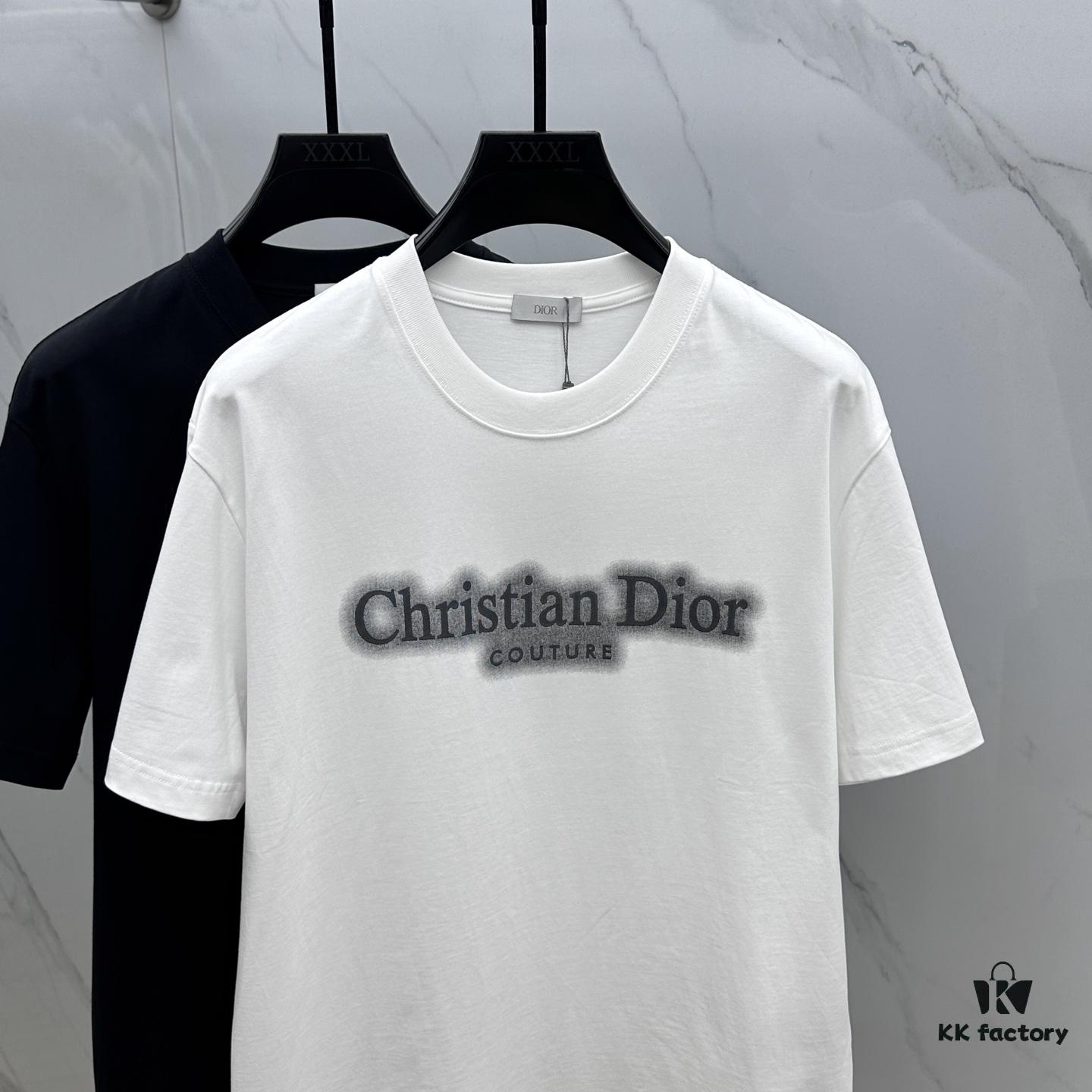Christian Dior 2025 FW Spring/Summer New Arrival Round Neck T-Shirt for Layering or Outerwear, Embossed Logo Micro Oversized Short-Sleeve 260g Active Cotton Tee