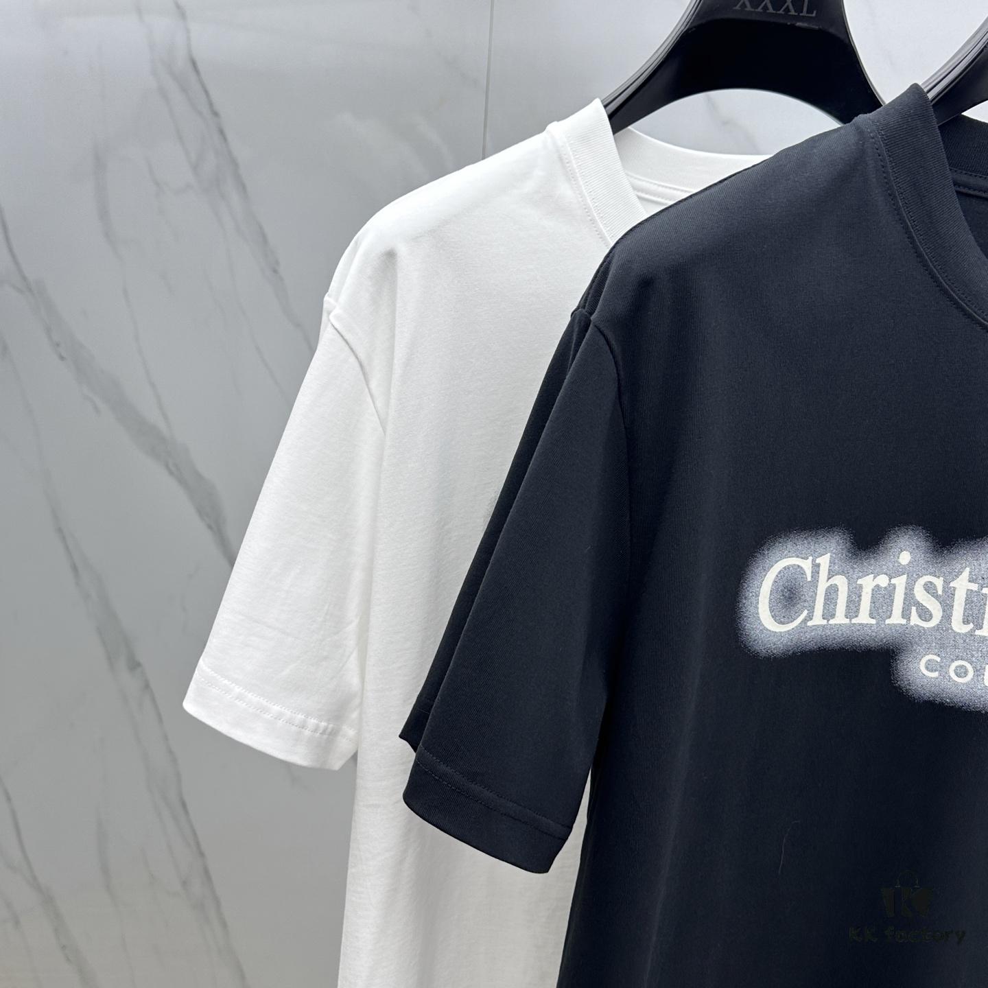 Christian Dior Dior 2025 FW Spring/Summer New Arrival Round Neck T-Shirt for Layering or Outerwear, 3D Logo Slightly Oversized Short-Sleeve 260g Active Cotton Tee