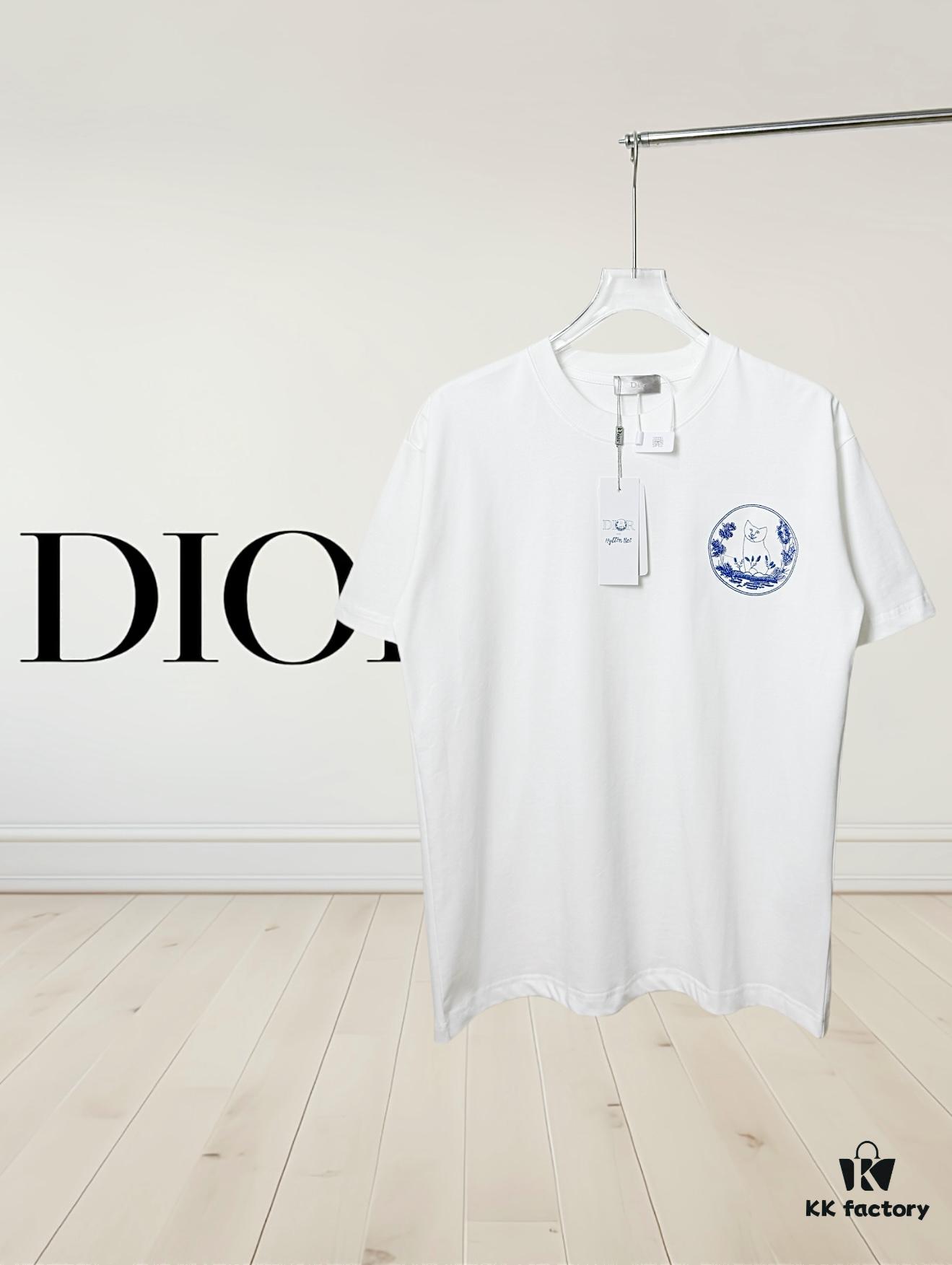Dior Collaboration Embroidered Cat Short Sleeve T-Shirt