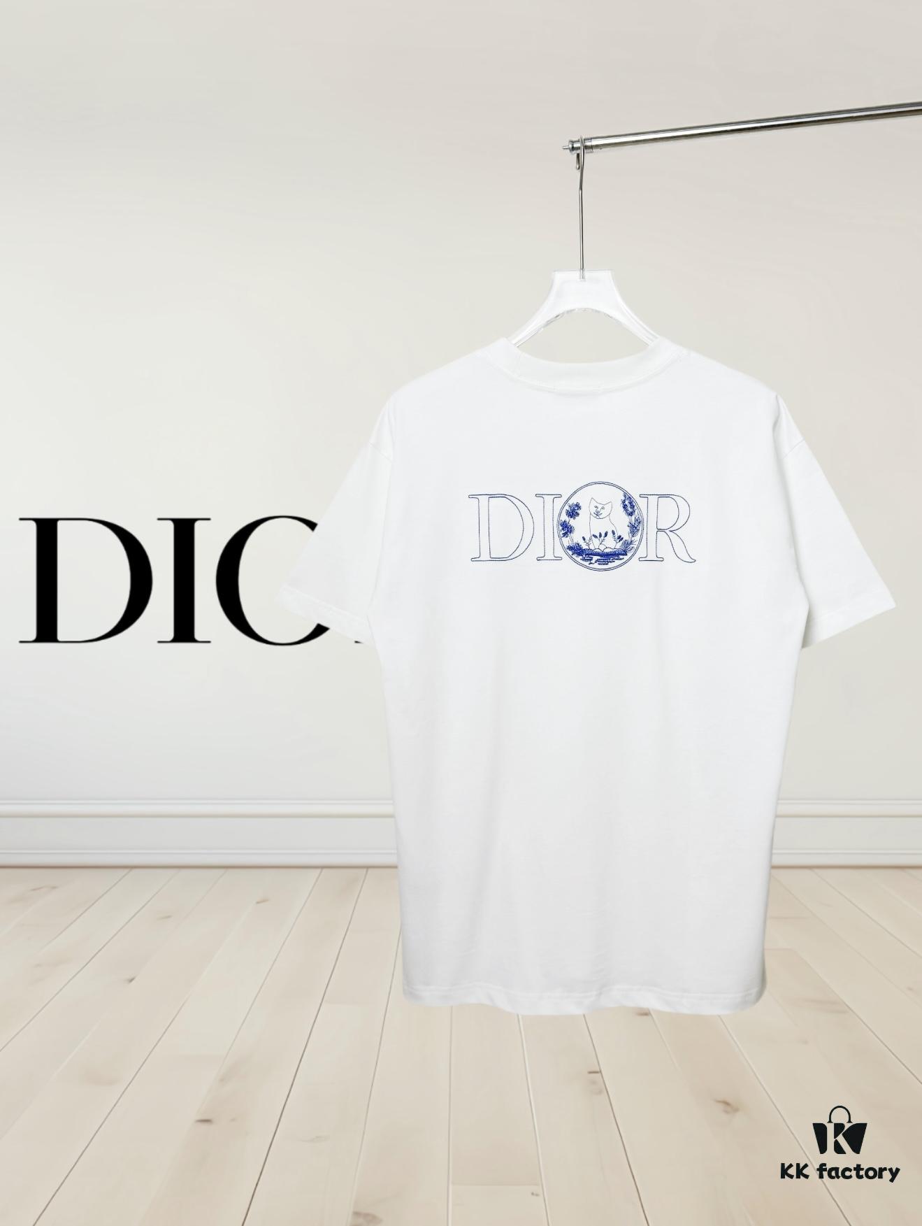 Dior Collaboration Embroidered Cat Short Sleeve T-Shirt