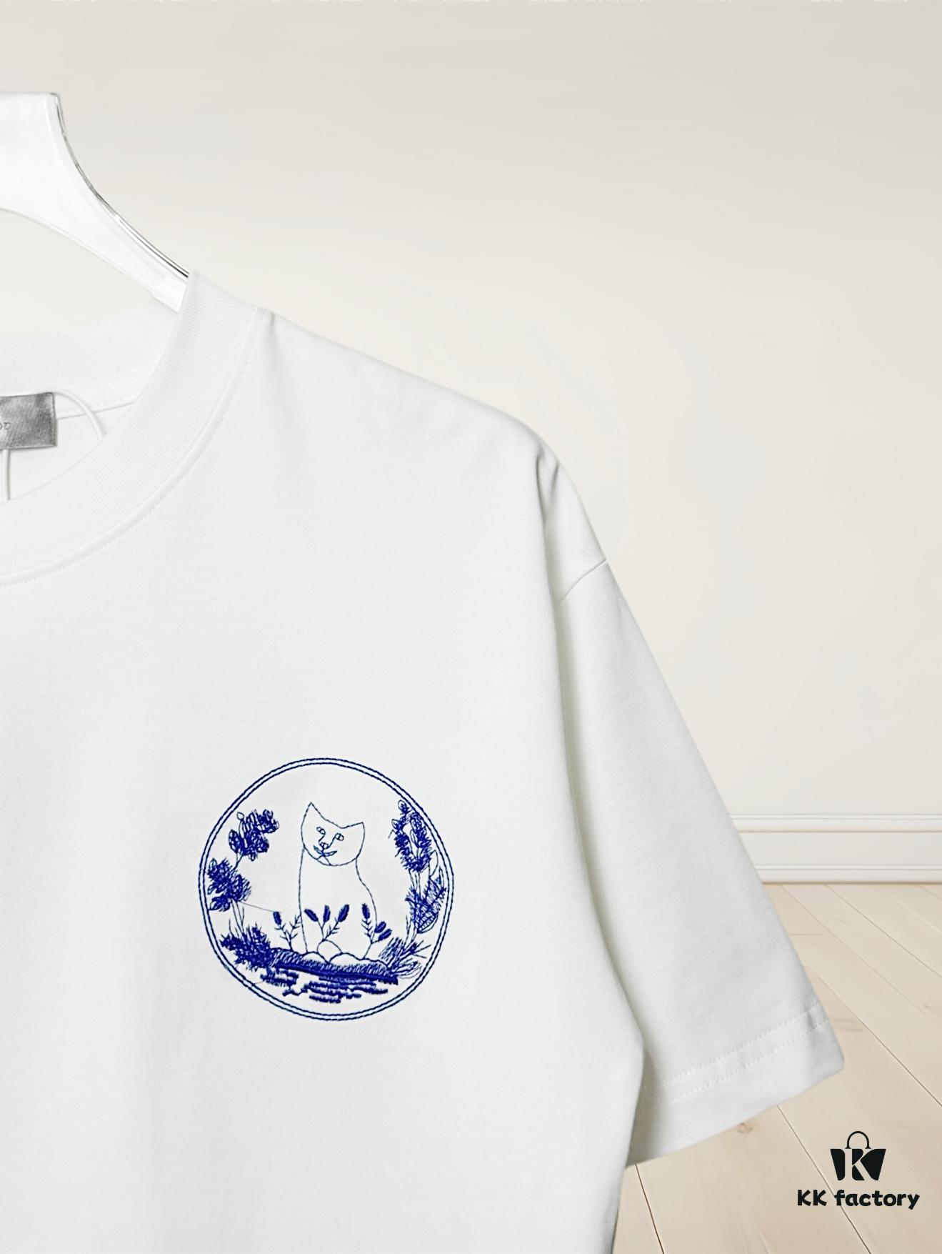 Dior Collaboration Embroidered Cat Short Sleeve T-Shirt