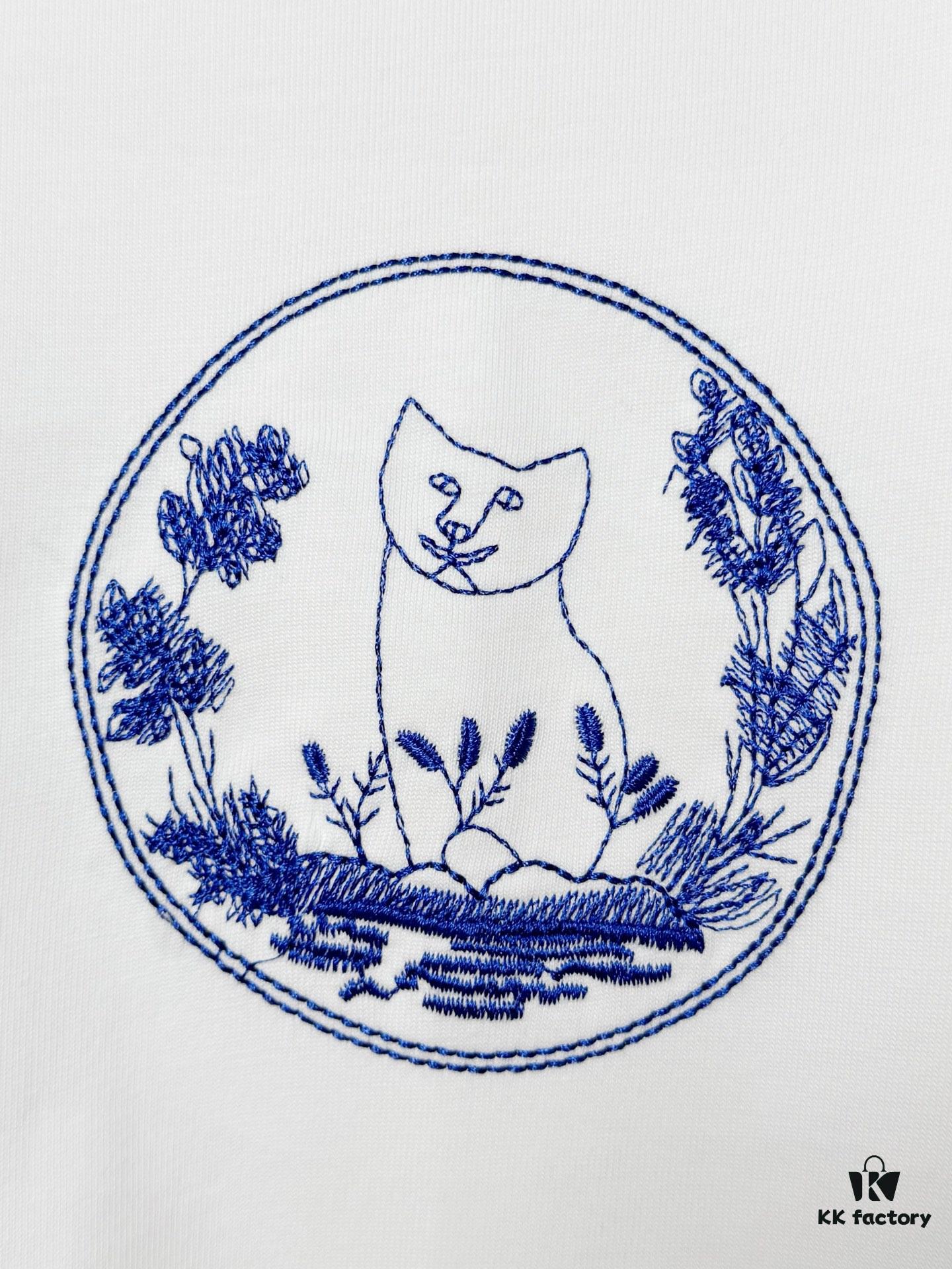 Dior Collaboration Embroidered Cat Short Sleeve T-Shirt