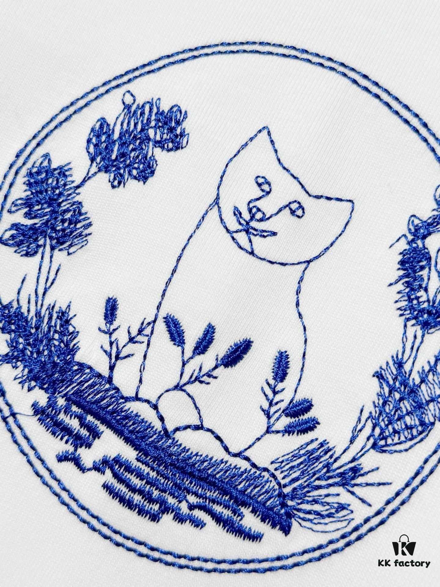 Dior Collaboration Embroidered Cat Short Sleeve T-Shirt