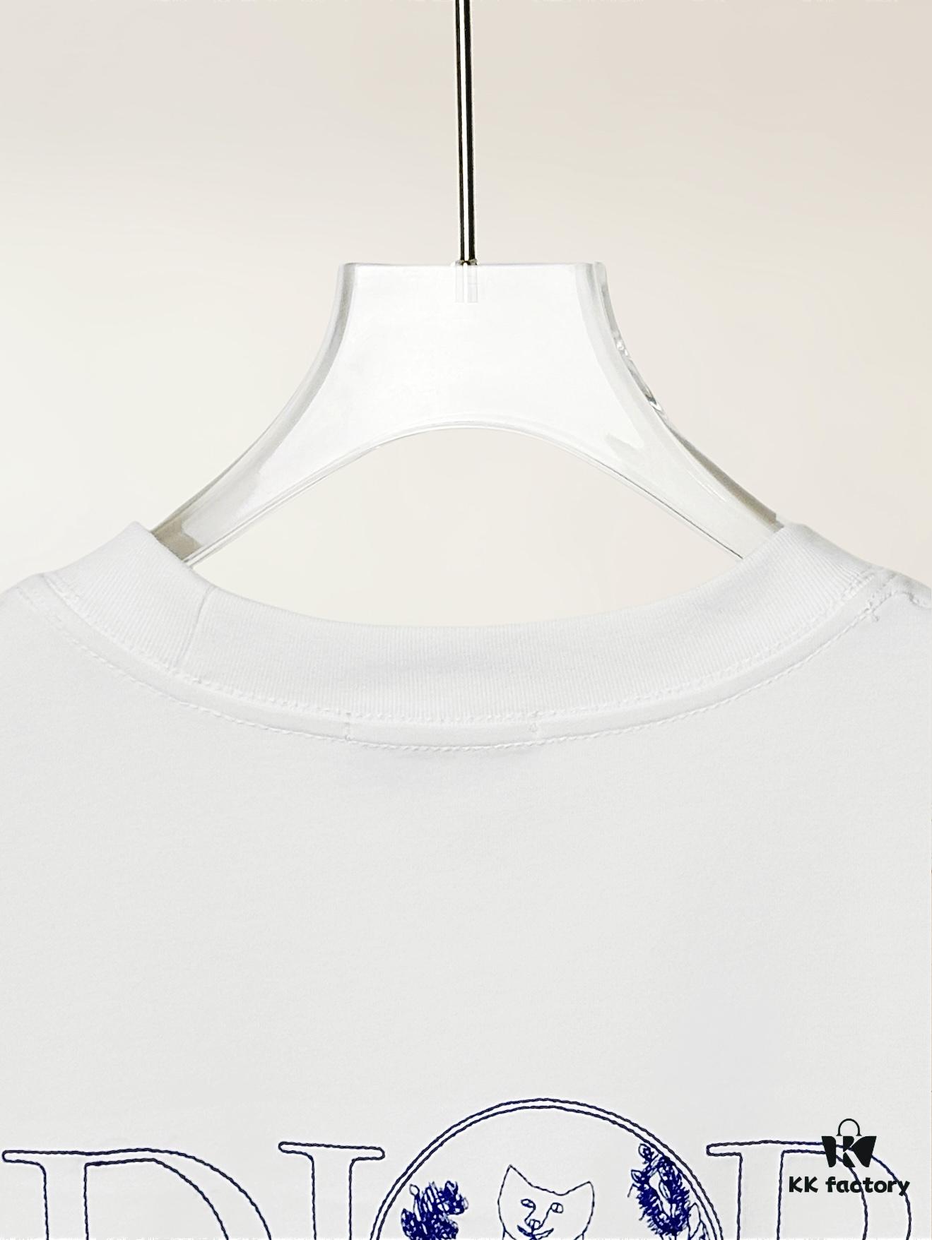 Dior Collaboration Embroidered Cat Short Sleeve T-Shirt