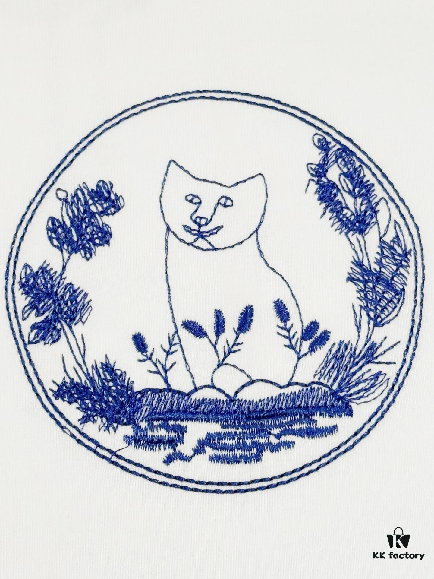 High Version Dior Collaboration Embroidered Cat Short Sleeve T-Shirt