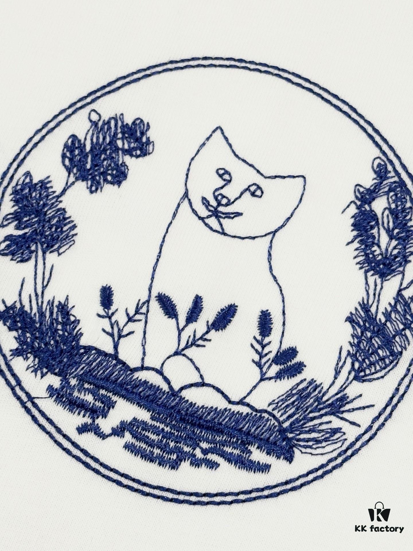 High Version Dior Collaboration Embroidered Cat Short Sleeve T-Shirt