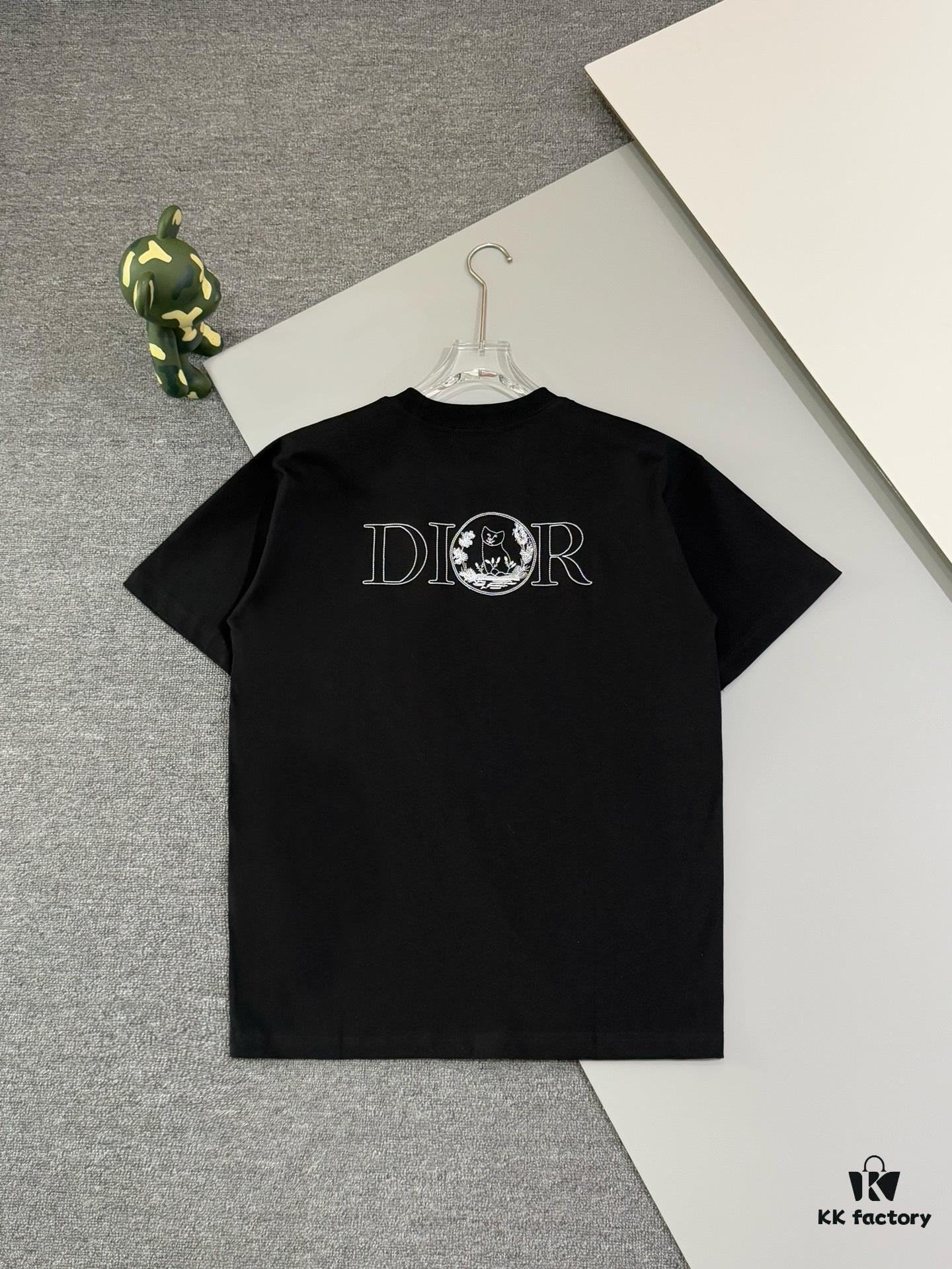 Dior Collaboration Embroidered Cat Short-Sleeve T-Shirt - Premium Version