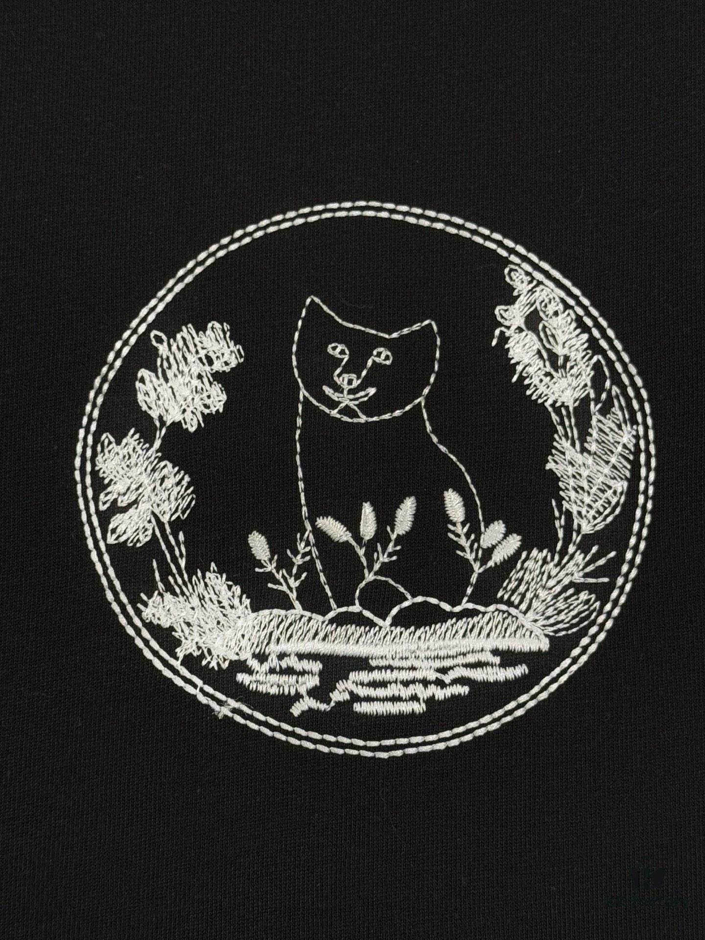 Dior Collaboration Embroidered Cat Short-Sleeve T-Shirt - Premium Version