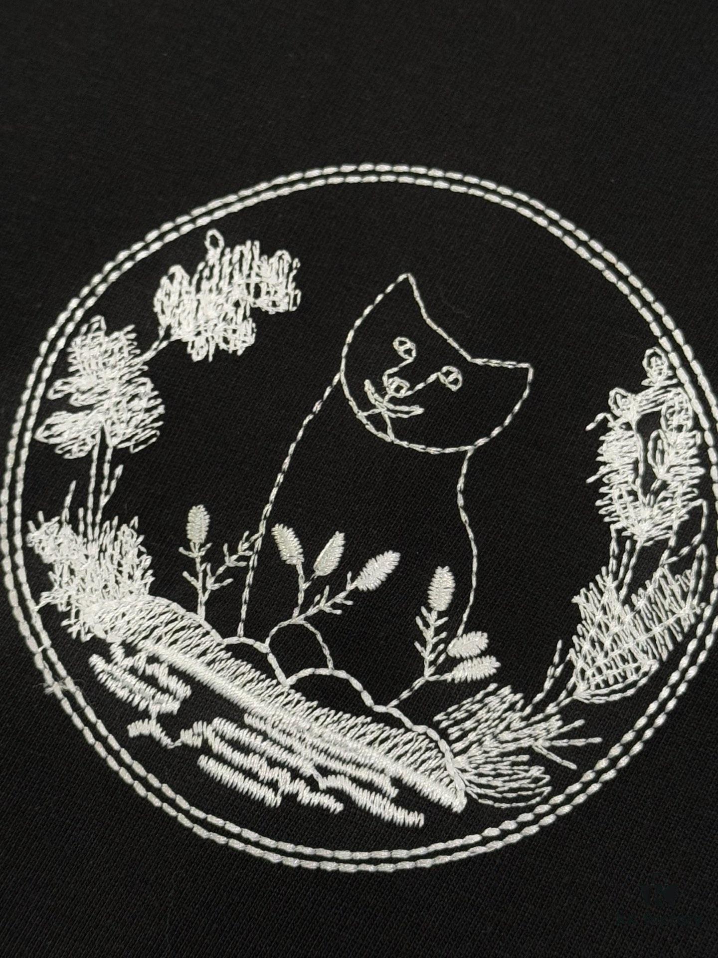 Dior Collaboration Embroidered Cat Short-Sleeve T-Shirt - Premium Version
