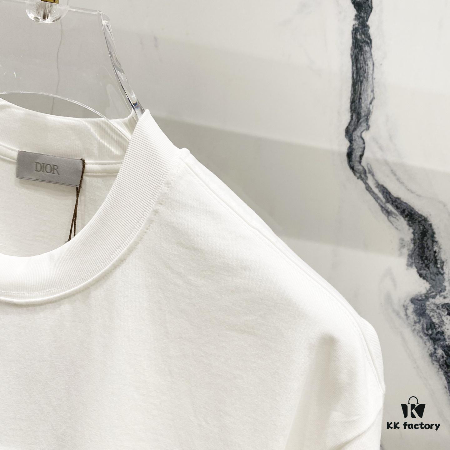 DIOR 320g Crew Neck Short Sleeve T-Shirt with Classic CD Silver Logo Embroidery