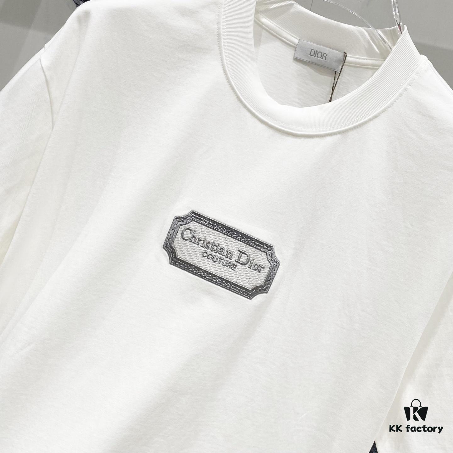 DIOR 320g Crew Neck Short Sleeve T-Shirt with Classic CD Silver Logo Embroidery