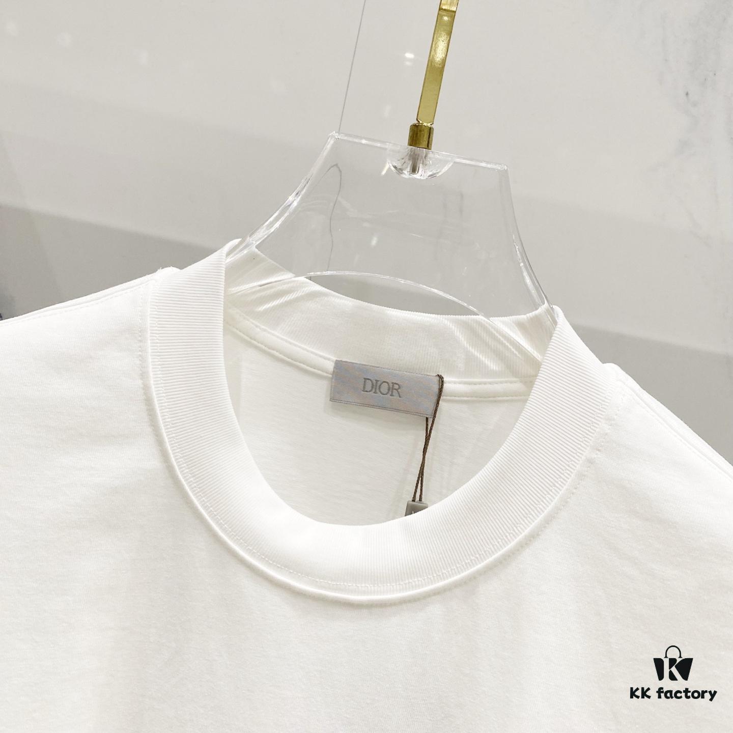 DIOR 320g Crew Neck Short Sleeve T-Shirt with Classic CD Silver Logo Embroidery