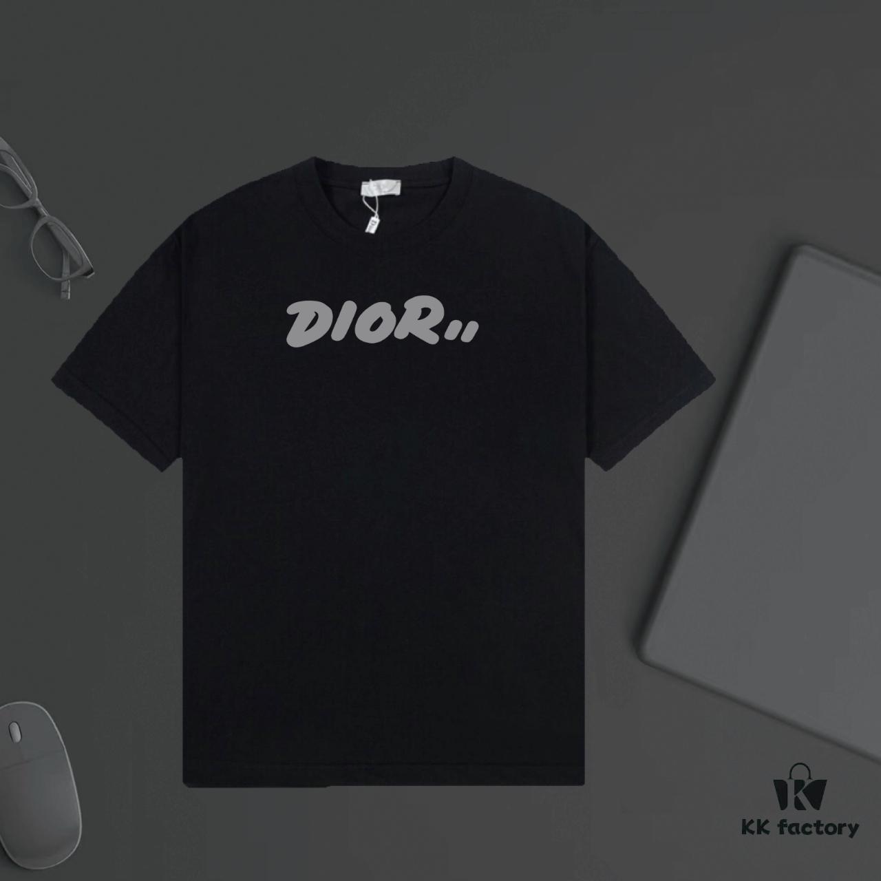 DIOR Logo Print Heavyweight T-Shirt 320g Per-Cylinder Dyed Fabric Comfortable Touch Unisex Stylish and Versatile Essential Short Sleeve Top