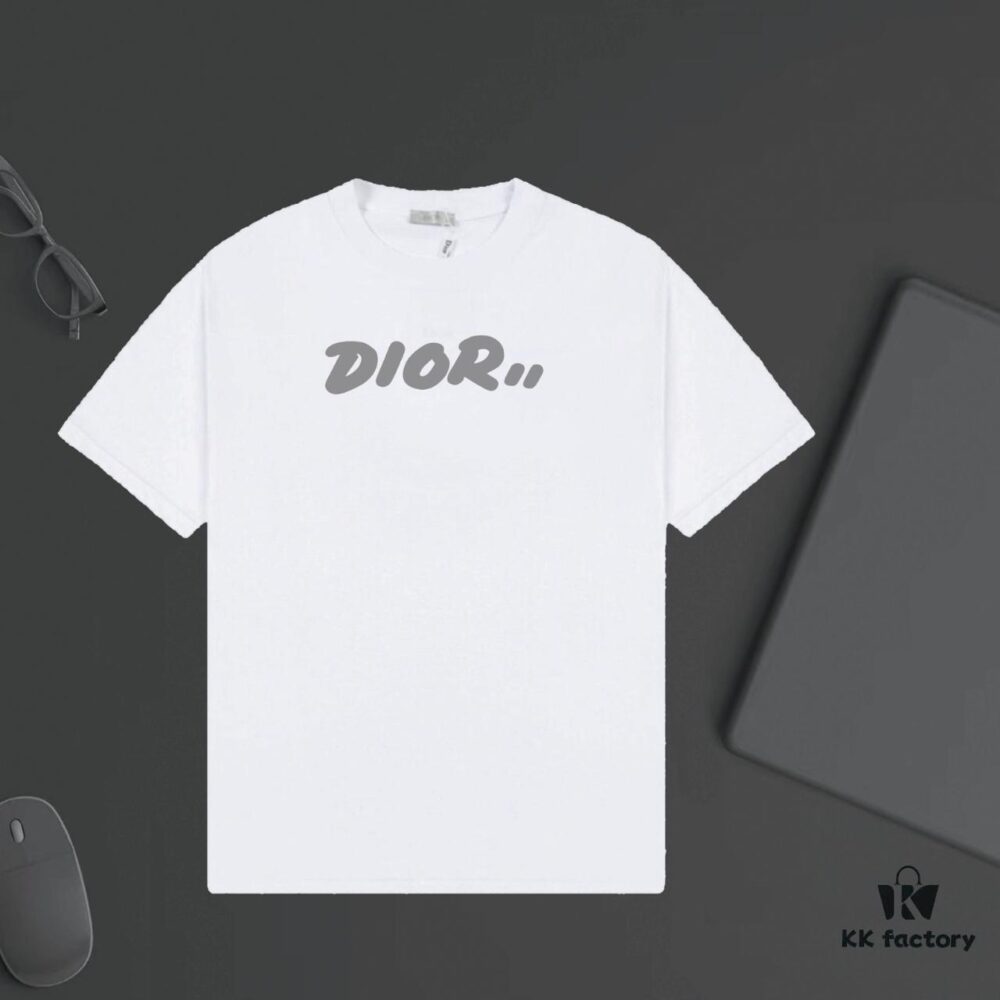 DIOR Logo Print Heavyweight Short Sleeve T-Shirt 320g Single Jersey Fabric Unisex Stylish and Versatile Design