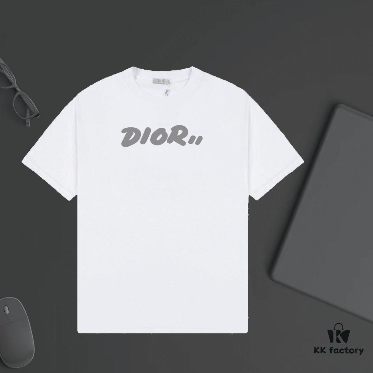 DIOR Logo Print Heavyweight Short Sleeve T-Shirt 320g Single Jersey Fabric Unisex Stylish and Versatile Design