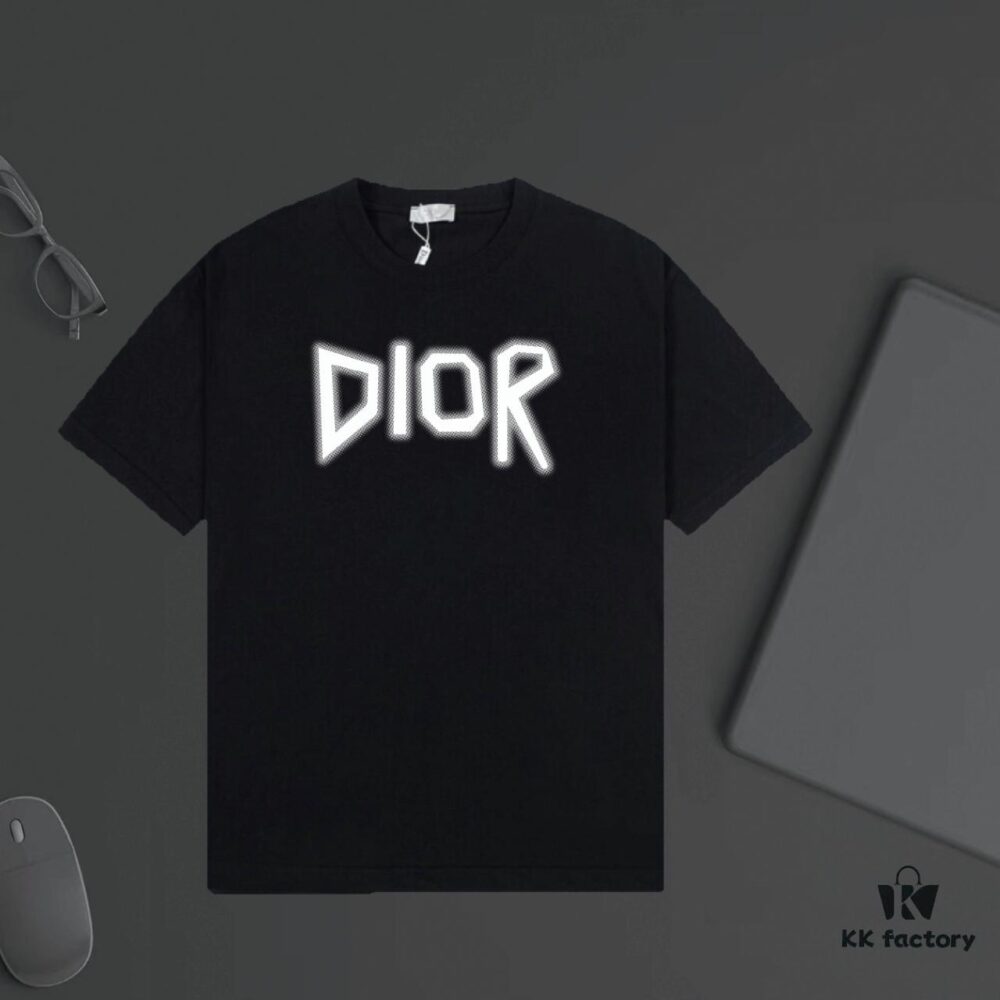 DIOR Logo Print Heavyweight T-Shirt 320g Per-Cylinder Dyed Fabric Comfortable Touch Unisex Stylish and Versatile Black and White