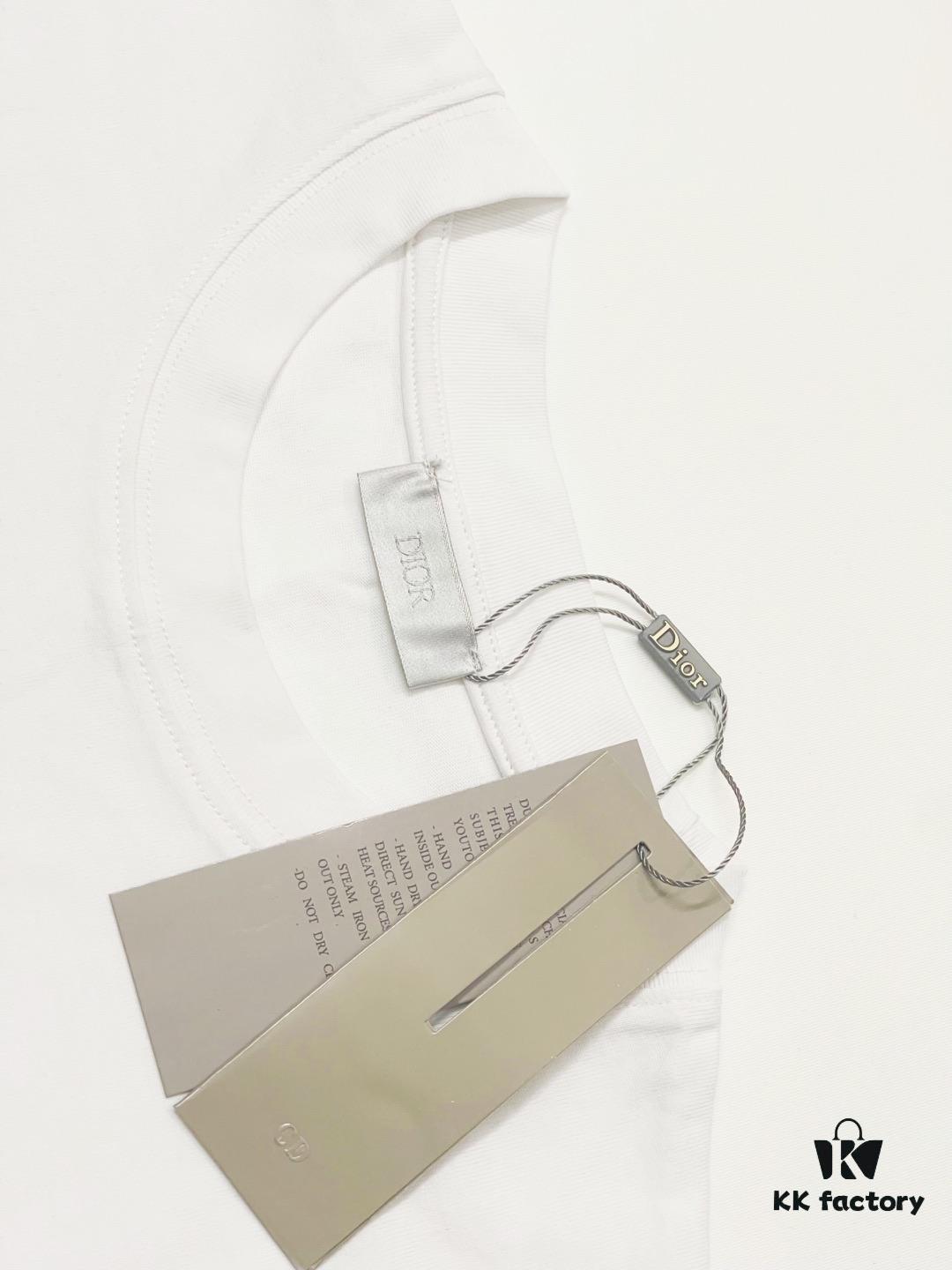 DIOR Letter Print Short Sleeve T-Shirt, Premium 240g Garment-Dyed Fabric, Soft Touch, Stylish and Versatile Unisex Design