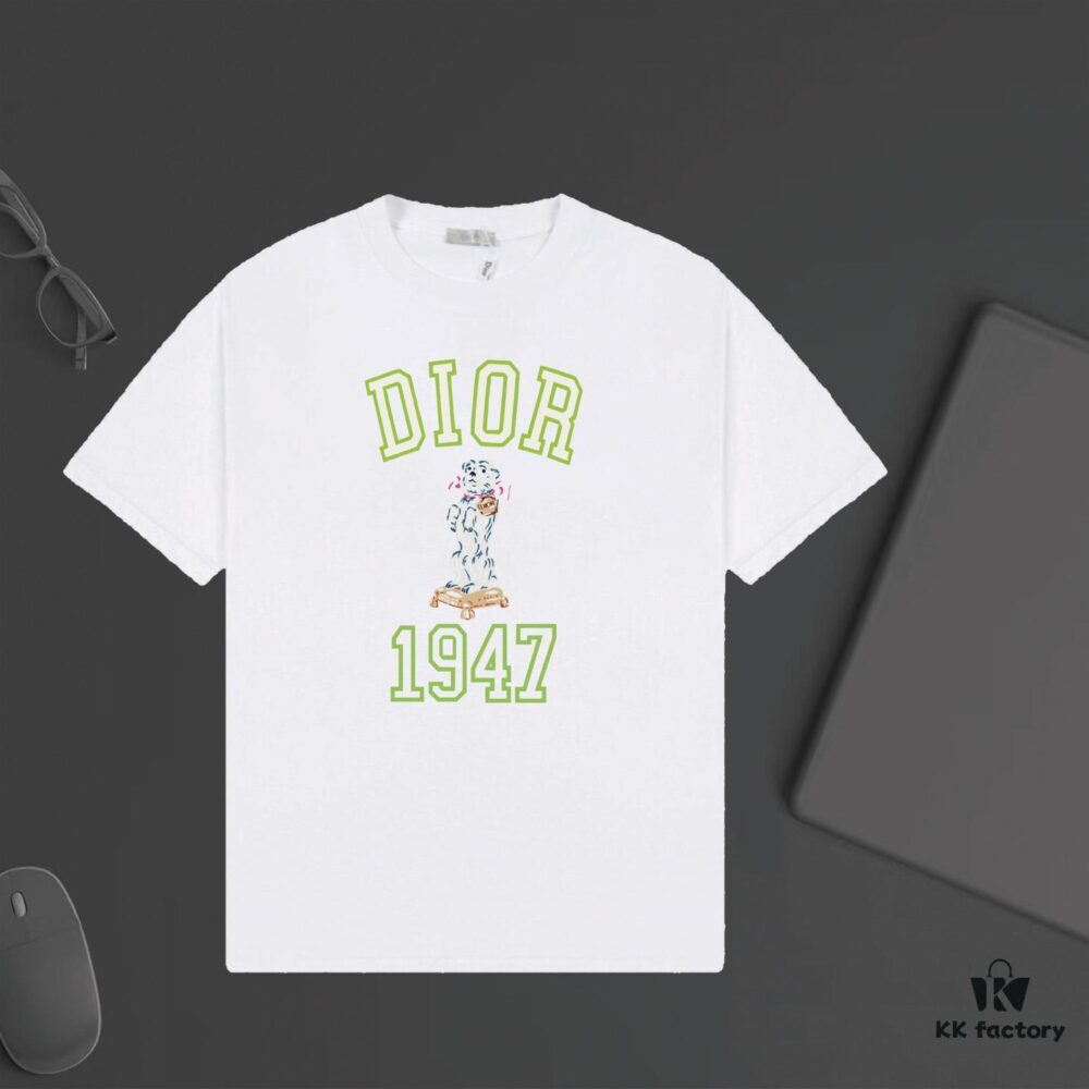 DIOR Bear 1947 Print Short Sleeve T-Shirt - Premium 240g Single Jersey Cotton Unisex Tee