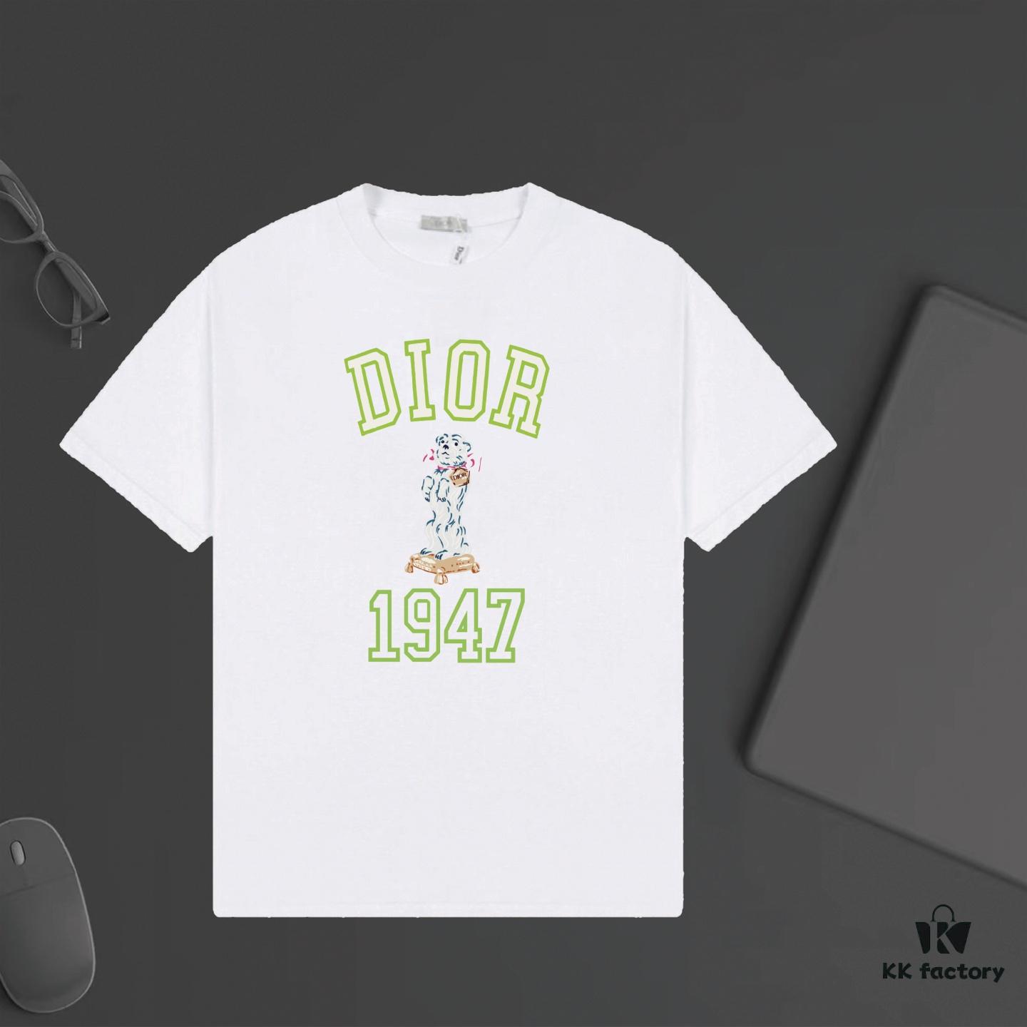 DIOR Bear 1947 Print Short Sleeve T-Shirt - Premium 240g Single Jersey Cotton Unisex Tee