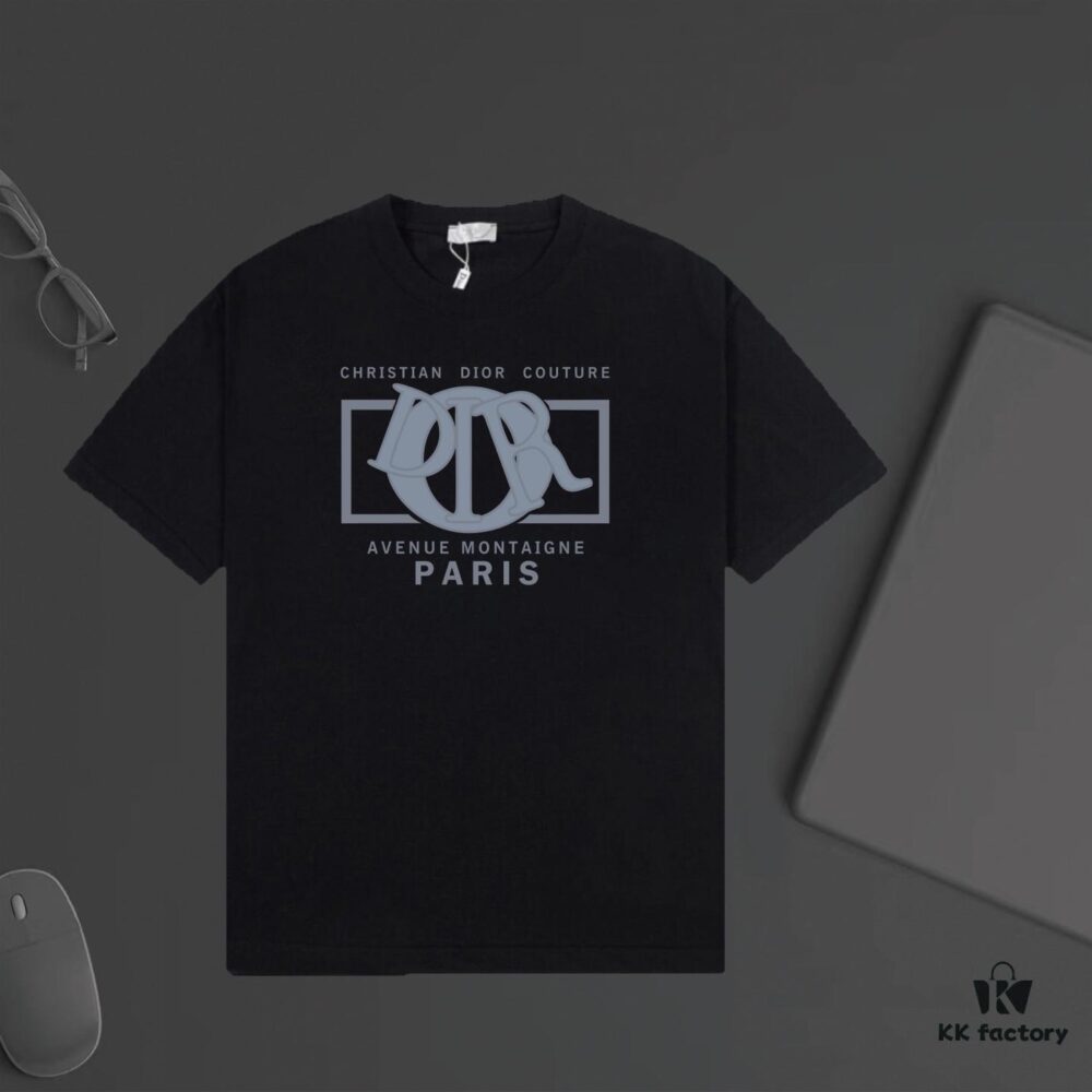 DIOR Letter Print Short Sleeve T-Shirt, Premium 240g Ring-Dyed Fabric, Soft Touch, Stylish and Versatile Unisex Design