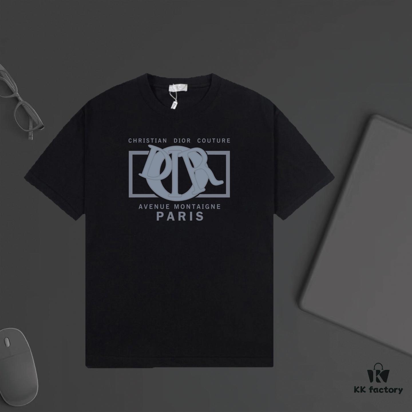 DIOR Letter Print Short Sleeve T-Shirt, Premium 240g Ring-Dyed Fabric, Soft Touch, Stylish and Versatile Unisex Design