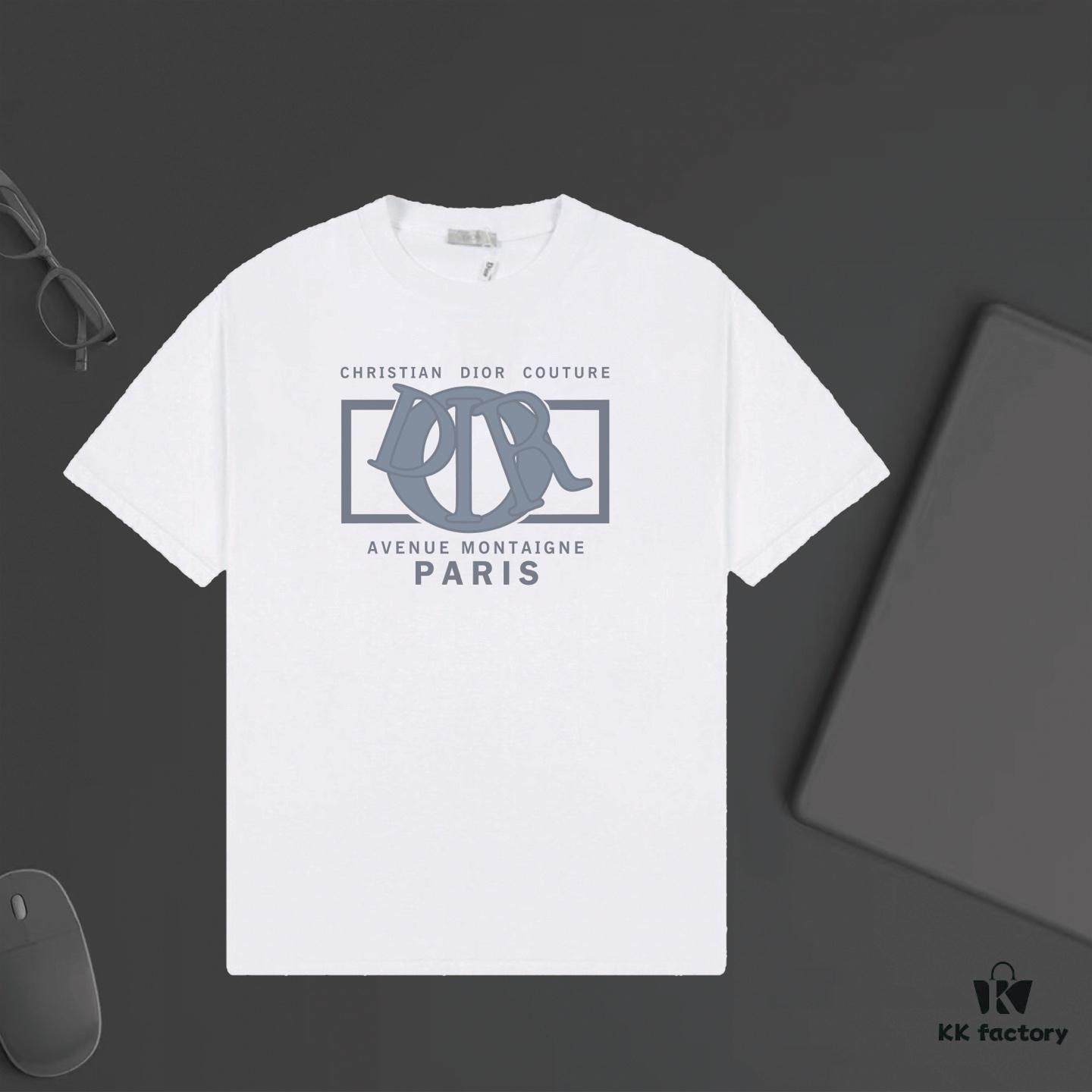 DIOR Letter Print Short Sleeve T-Shirt, Custom 240g Ring-Dyed Fabric, Unisex Fashion Comfortable Tee