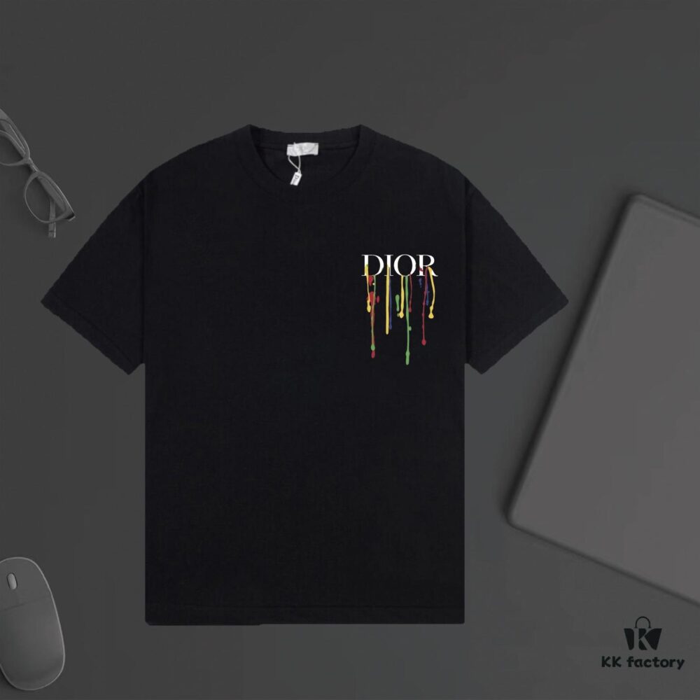DIOR Letter Graffiti Print Short Sleeve T-Shirt in Custom 240g Dyed Fabric