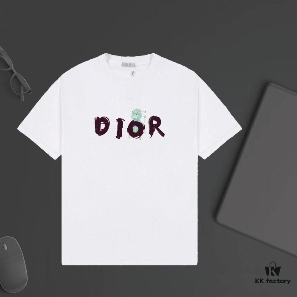 DIOR Letter-Print Colorblock Short-Sleeve T-Shirt for Unisex