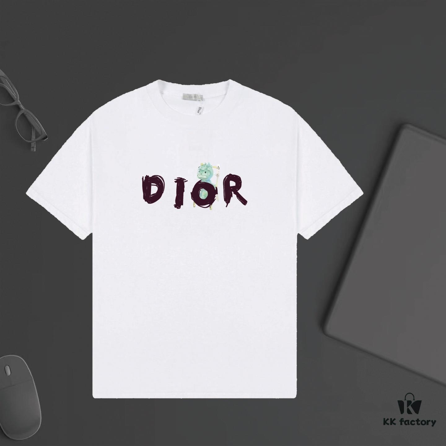 DIOR Letter-Print Colorblock Short-Sleeve T-Shirt for Unisex