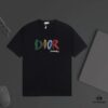DIOR Letter Print Two-Tone Short Sleeve T-Shirt, Premium 240g Dyed Fabric, Unisex Fashion Comfortable Tee