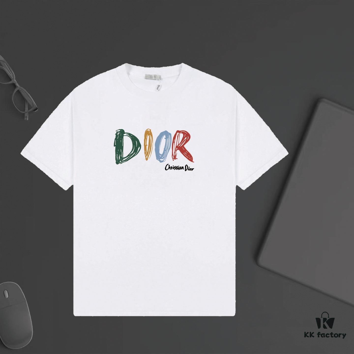 DIOR Letter Print Two-Tone Short Sleeve T-Shirt - Custom 240g Ring-Dyed Fabric, Soft Touch, Stylish and Versatile Unisex Design