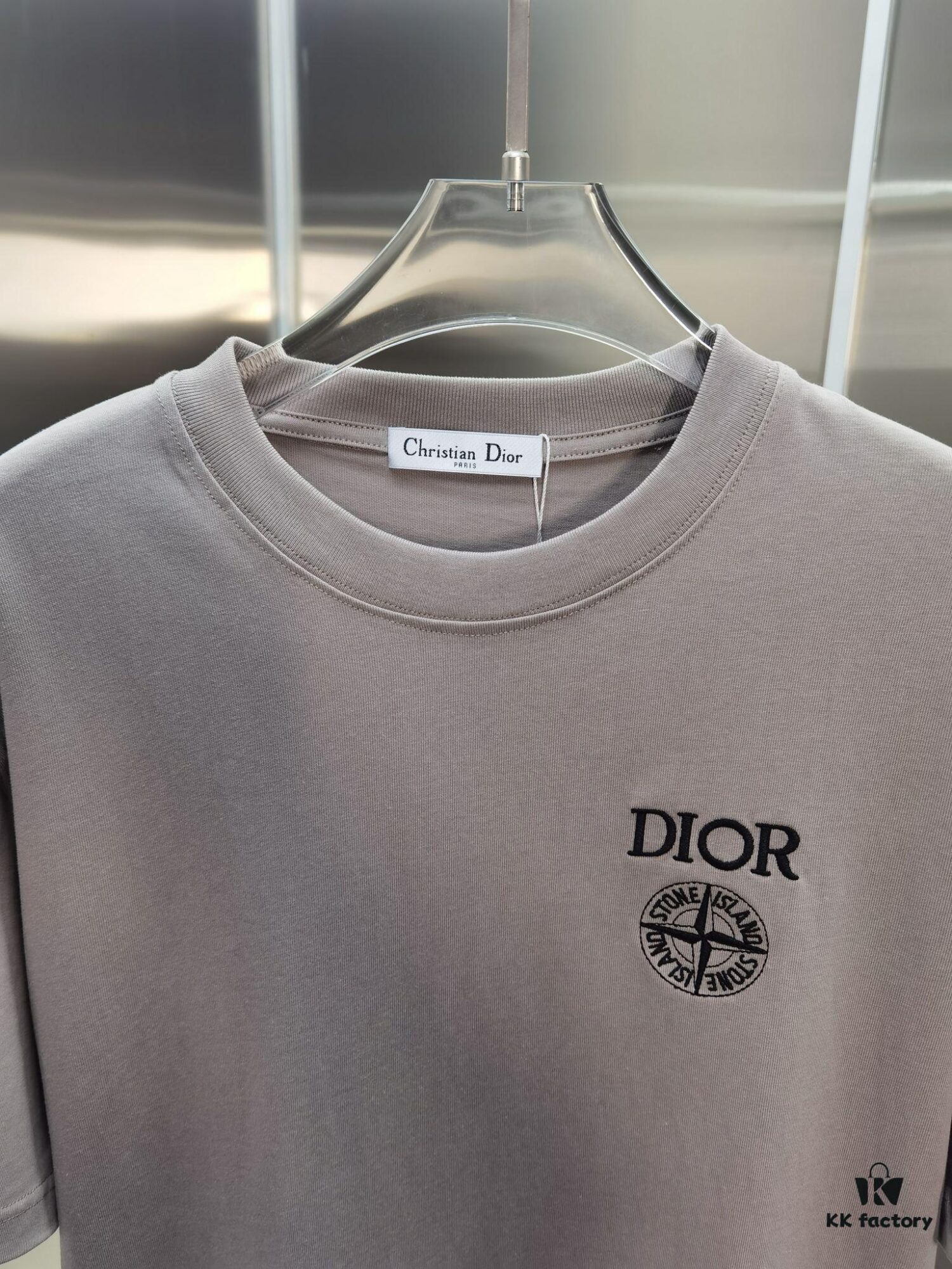 Dior D'Or (Embroidered Premium Version, Distinct from Standard Stock) Short Sleeve T-Shirt 300g Double Yarn 100% Cotton Unisex Design in Black, White, Grey, and Angora Red