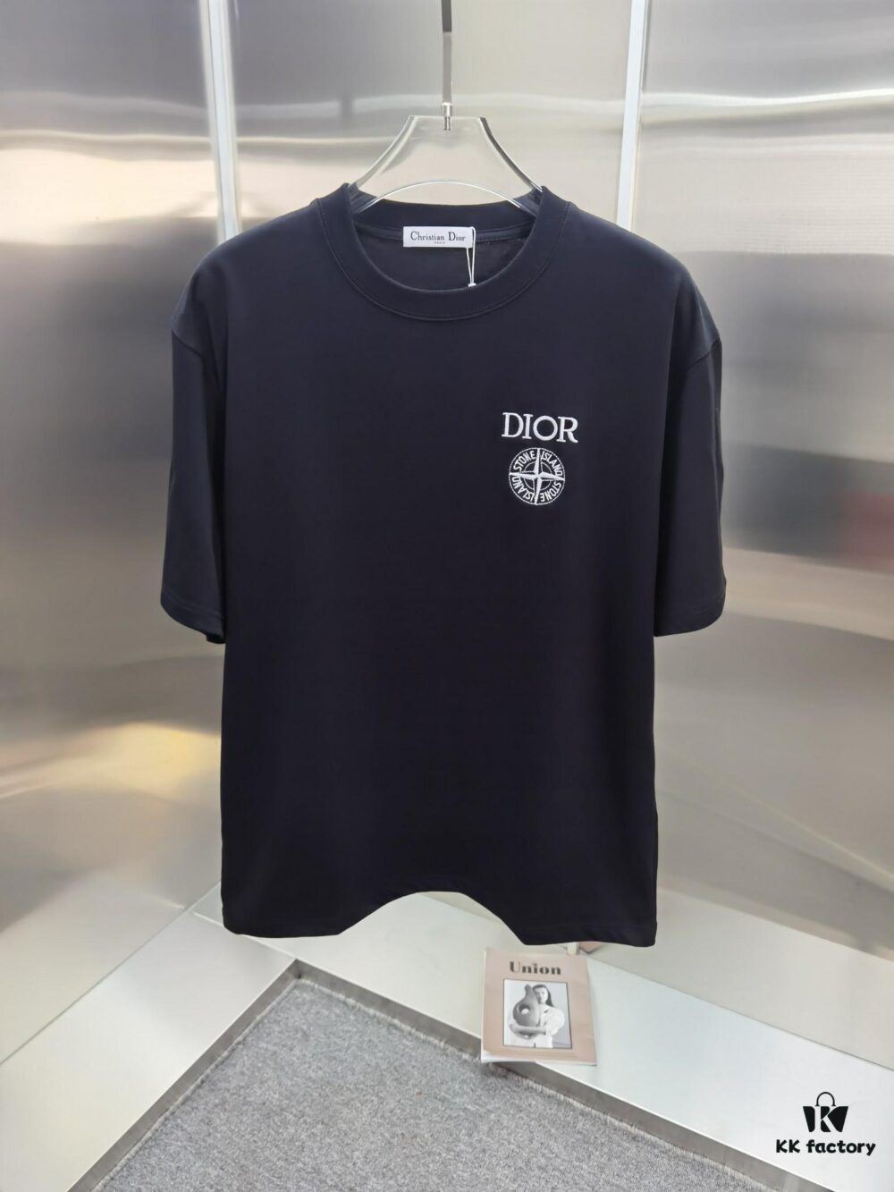 Dior D'Or (Embroidered Premium Version, Different from Standard Stock) Short Sleeve T-Shirt 300g Double Yarn 100% Cotton Unisex Black White Grey Angora Red