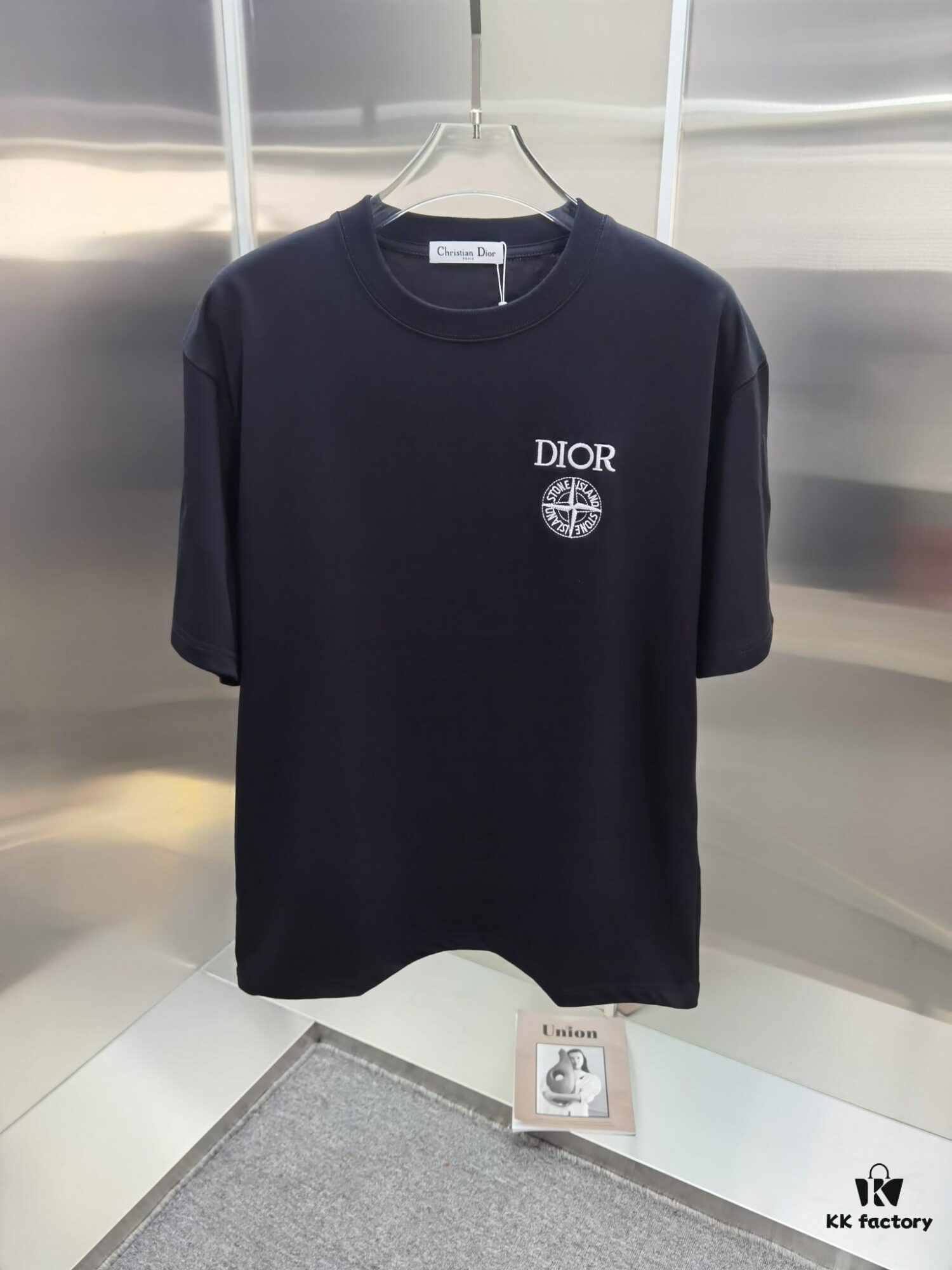 Dior D'Or (Embroidered Premium Version, Different from Standard Stock) Short Sleeve T-Shirt 300g Double Yarn 100% Cotton Unisex Black White Grey Angora Red