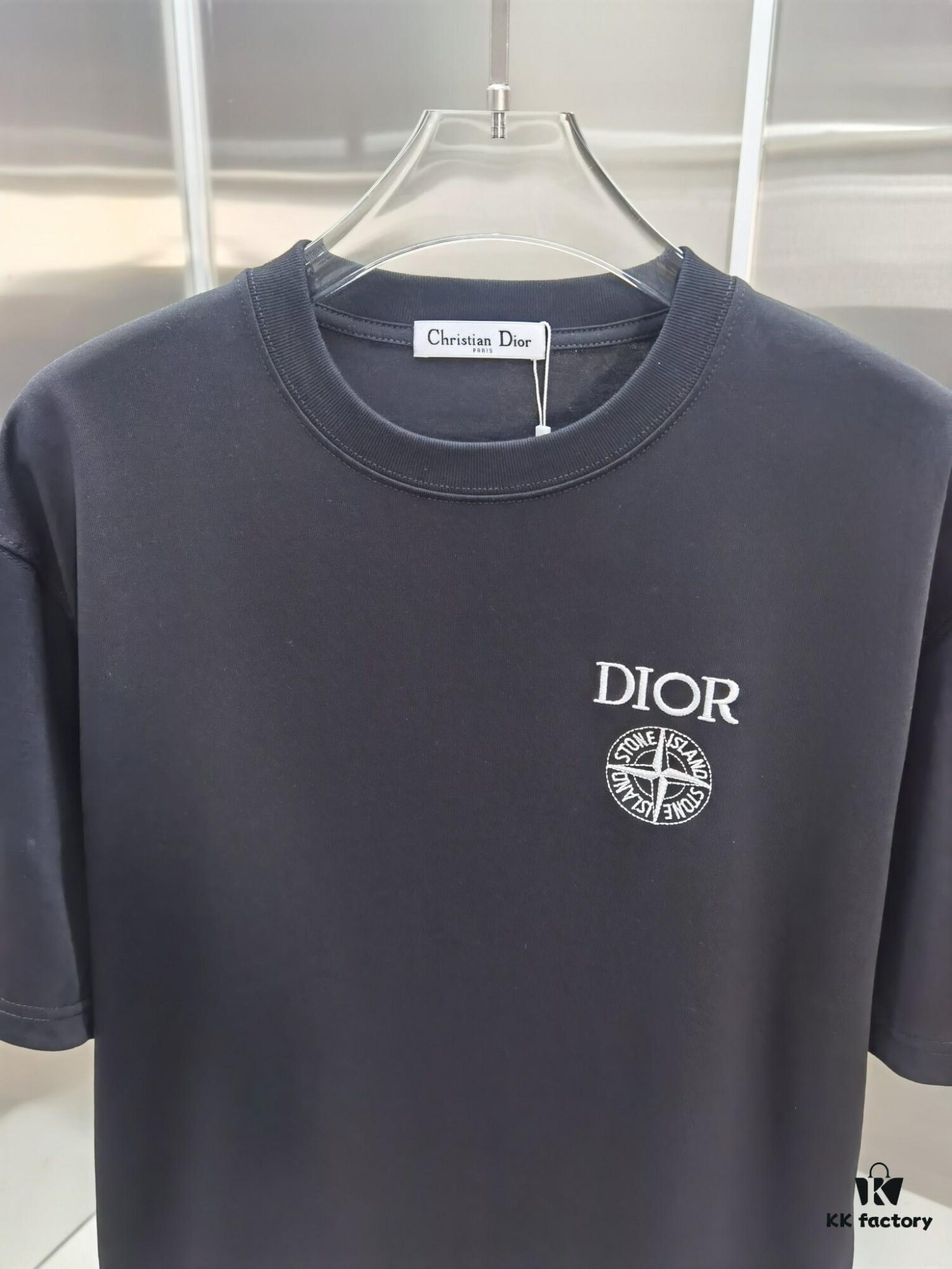 Dior D'Or (Embroidered Premium Version, Different from Standard Stock) Short Sleeve T-Shirt 300g Double Yarn 100% Cotton Unisex Black White Grey Angora Red