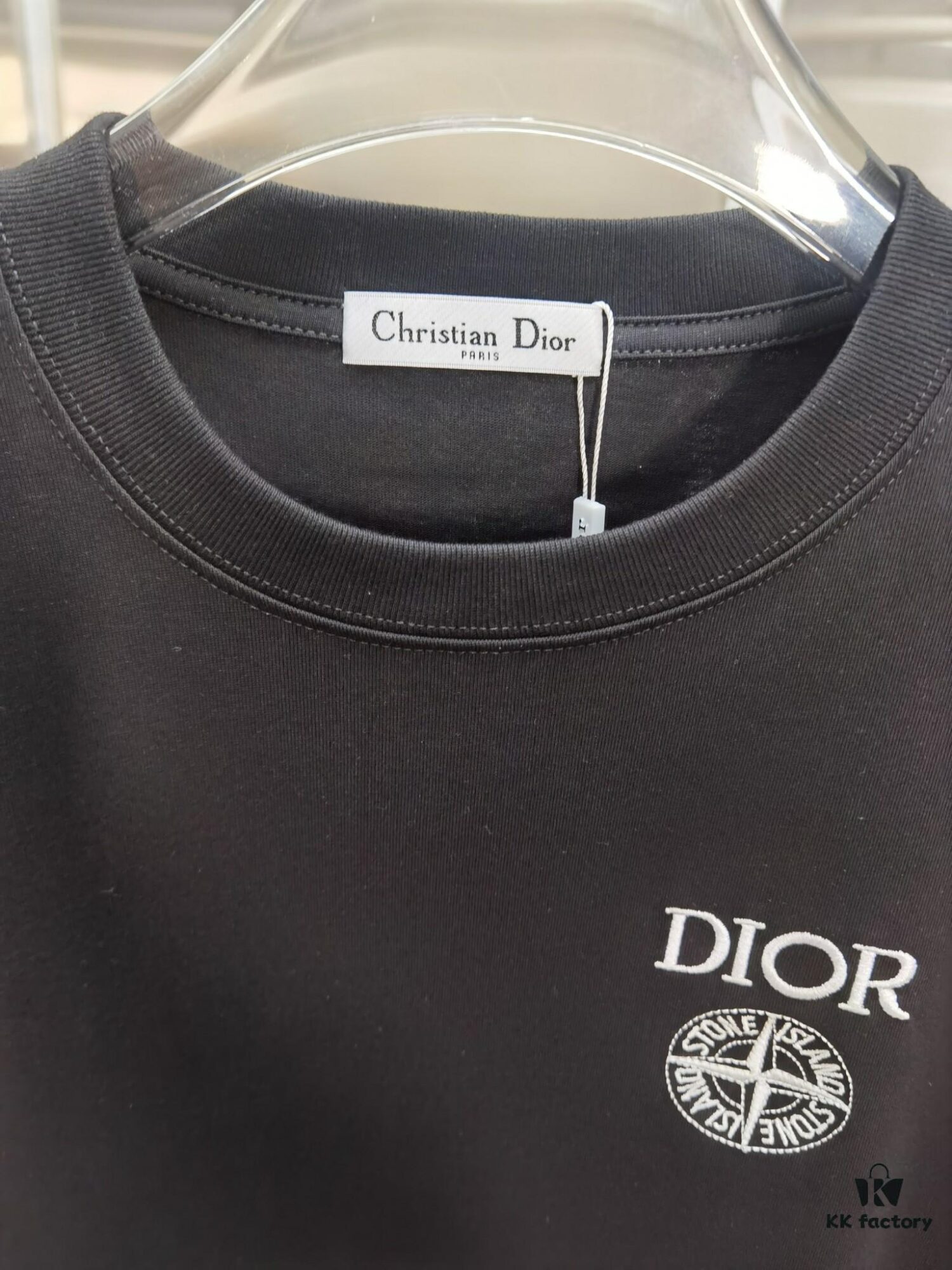 Dior D'Or (Embroidered Premium Version, Different from Standard Stock) Short Sleeve T-Shirt 300g Double Yarn 100% Cotton Unisex Black White Grey Angora Red