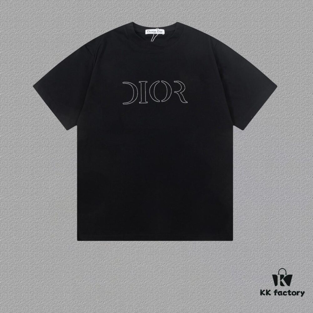 Dior Dior (Embroidery Premium Version, Different from Standard Stock) Short Sleeve T-Shirt, 300g Double-Yarn 100% Cotton, 320g Selanor 1x1 Ribbing, Embroidered Logo, Unisex Design, Colors: Sky Blue, Black, Red