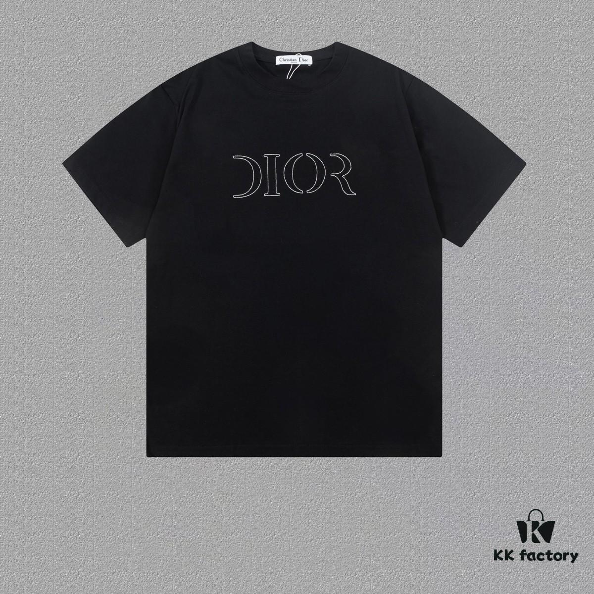 Dior Dior (Embroidery Premium Version, Different from Standard Stock) Short Sleeve T-Shirt, 300g Double-Yarn 100% Cotton, 320g Selanor 1x1 Ribbing, Embroidered Logo, Unisex Design, Colors: Sky Blue, Black, Red