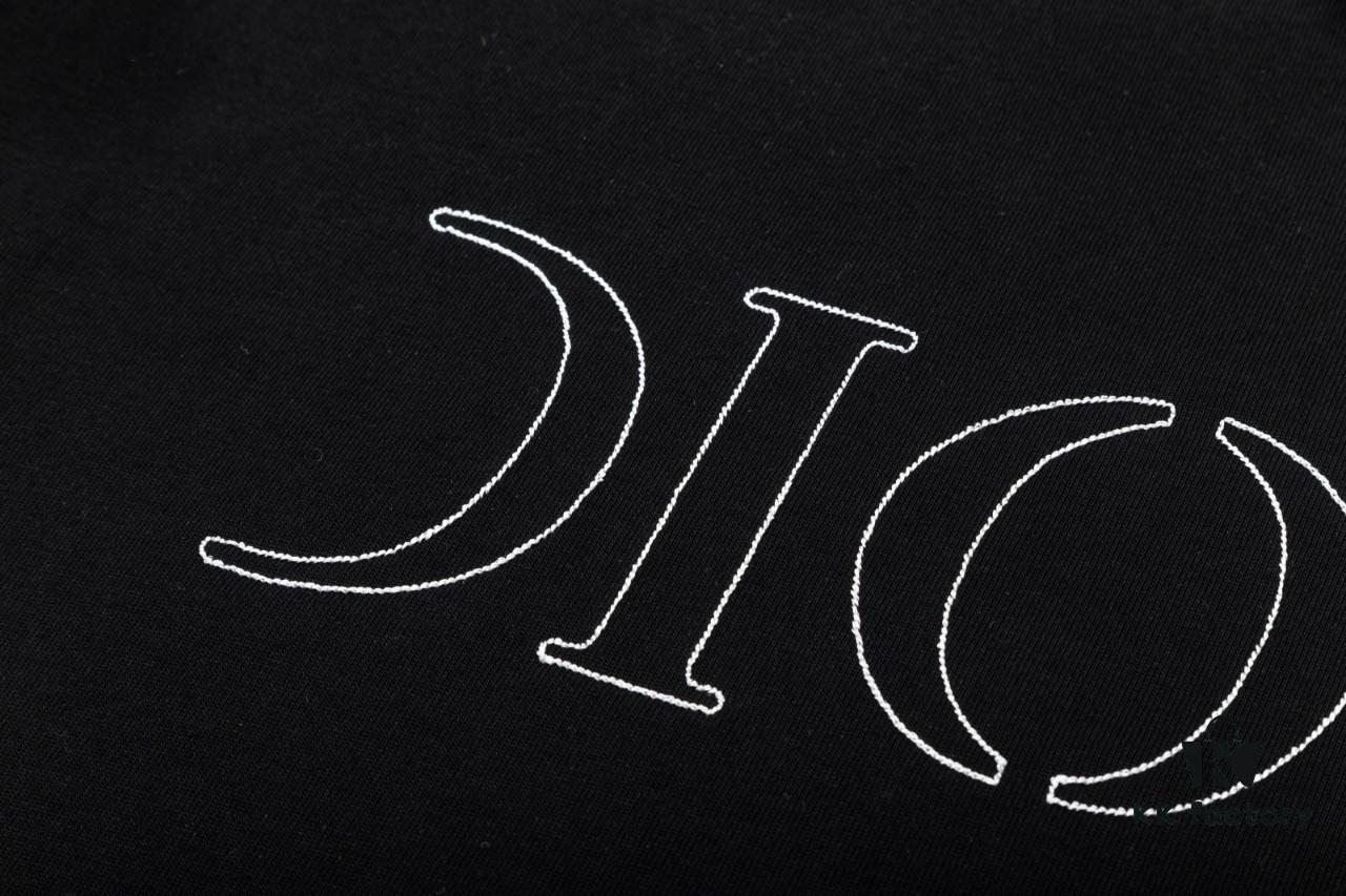 Dior Dior (Embroidery Premium Version, Different from Standard Stock) Short Sleeve T-Shirt, 300g Double-Yarn 100% Cotton, 320g Selanor 1x1 Ribbing, Embroidered Logo, Unisex Design, Colors: Sky Blue, Black, Red