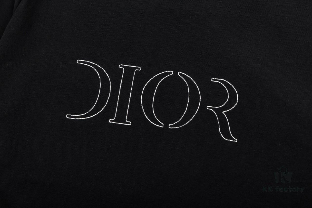 Dior Dior (Embroidery Premium Version, Different from Standard Stock) Short Sleeve T-Shirt, 300g Double-Yarn 100% Cotton, 320g Selanor 1x1 Ribbing, Embroidered Logo, Unisex Design, Colors: Sky Blue, Black, Red