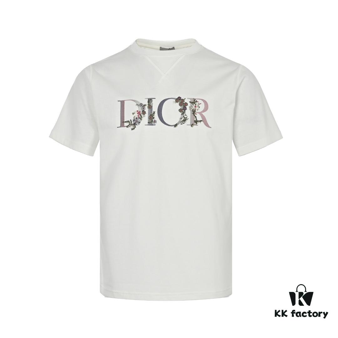 Dior 22SS Embroidered Floral Letter Short Sleeve T-Shirt
