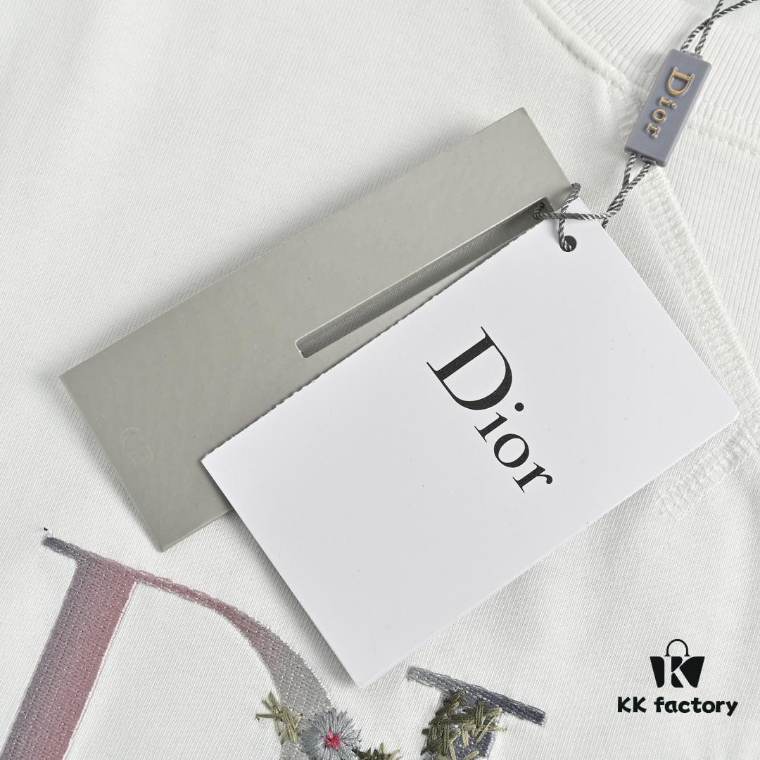 Dior 22SS Embroidered Floral Letter Short Sleeve T-Shirt