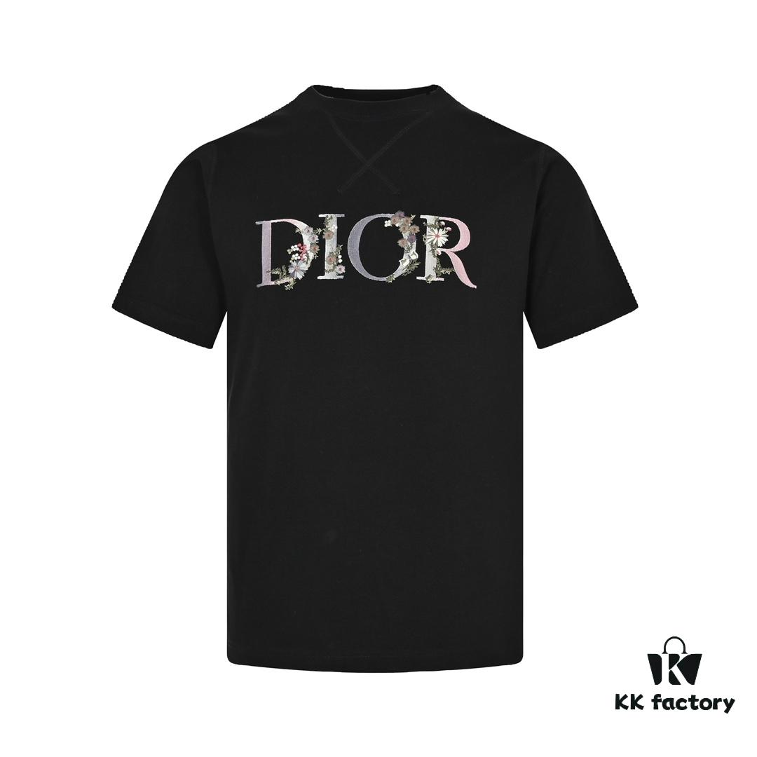 Dior 22SS Embroidered Floral Letter Short-Sleeve