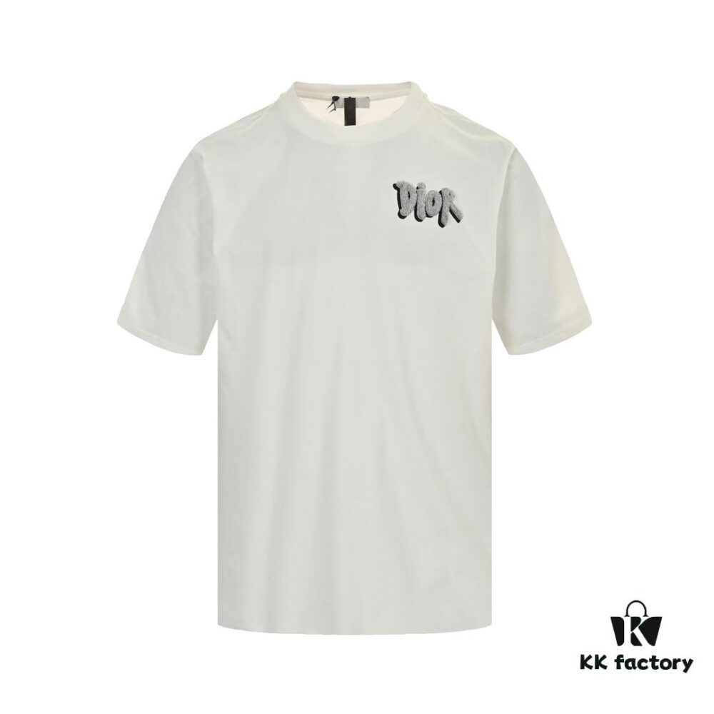 Dior Logo Embroidered Short Sleeve T-Shirt with Double-Layer Toothbrush Stitch