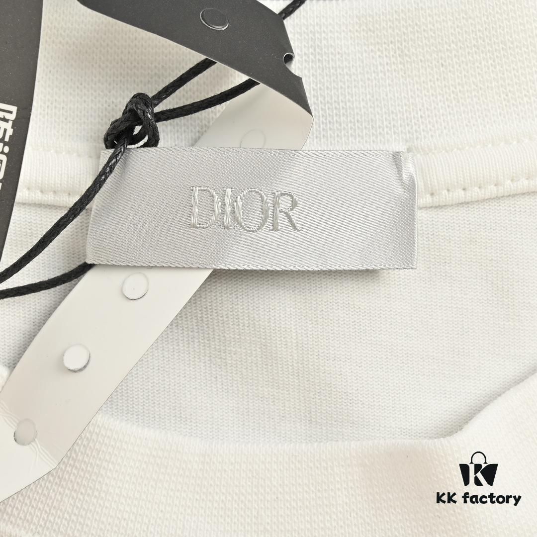 Dior Logo Embroidered Short Sleeve T-Shirt with Double-Layer Toothbrush Stitch