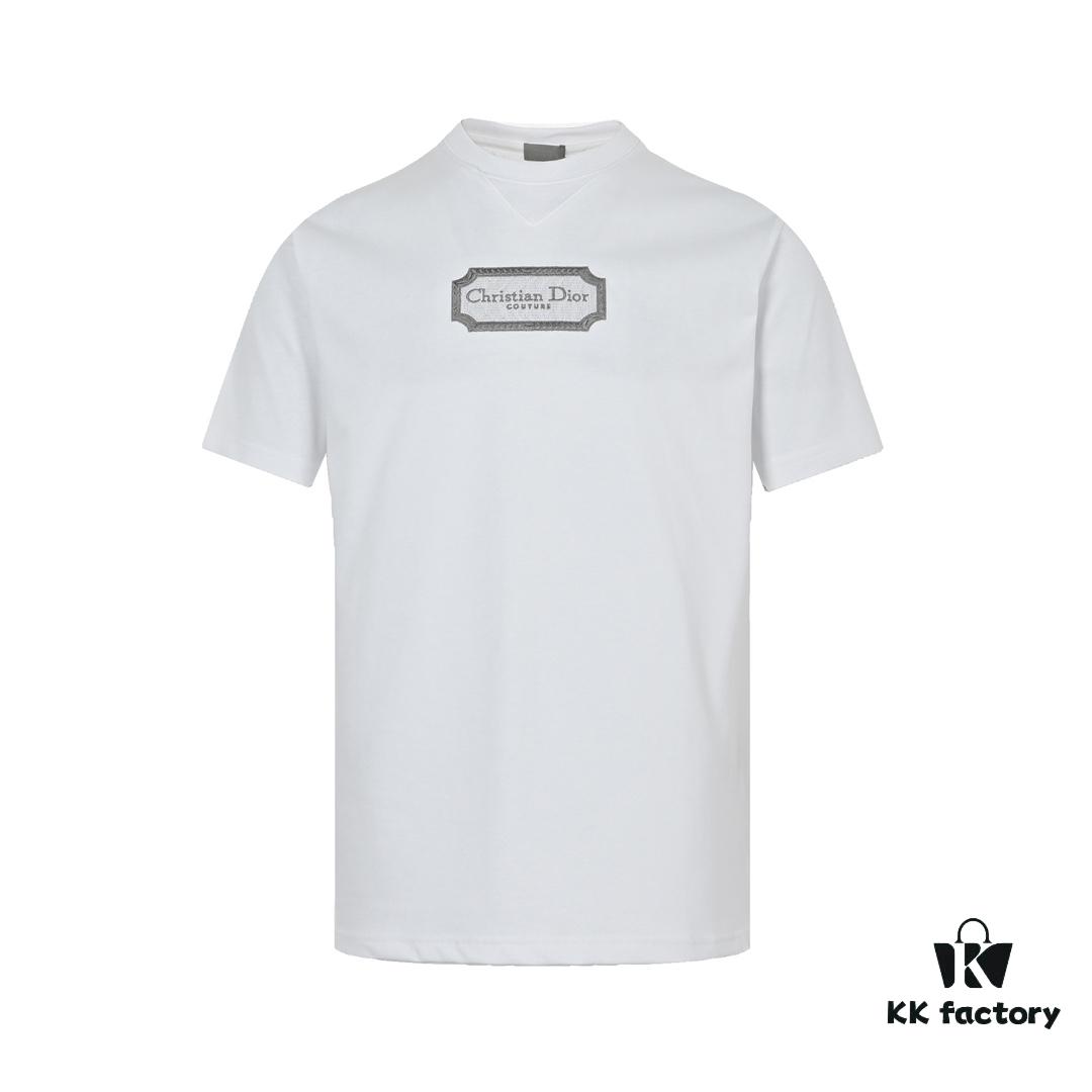 Dior 23SS Embroidered Silver Logo Short Sleeve T-Shirt
