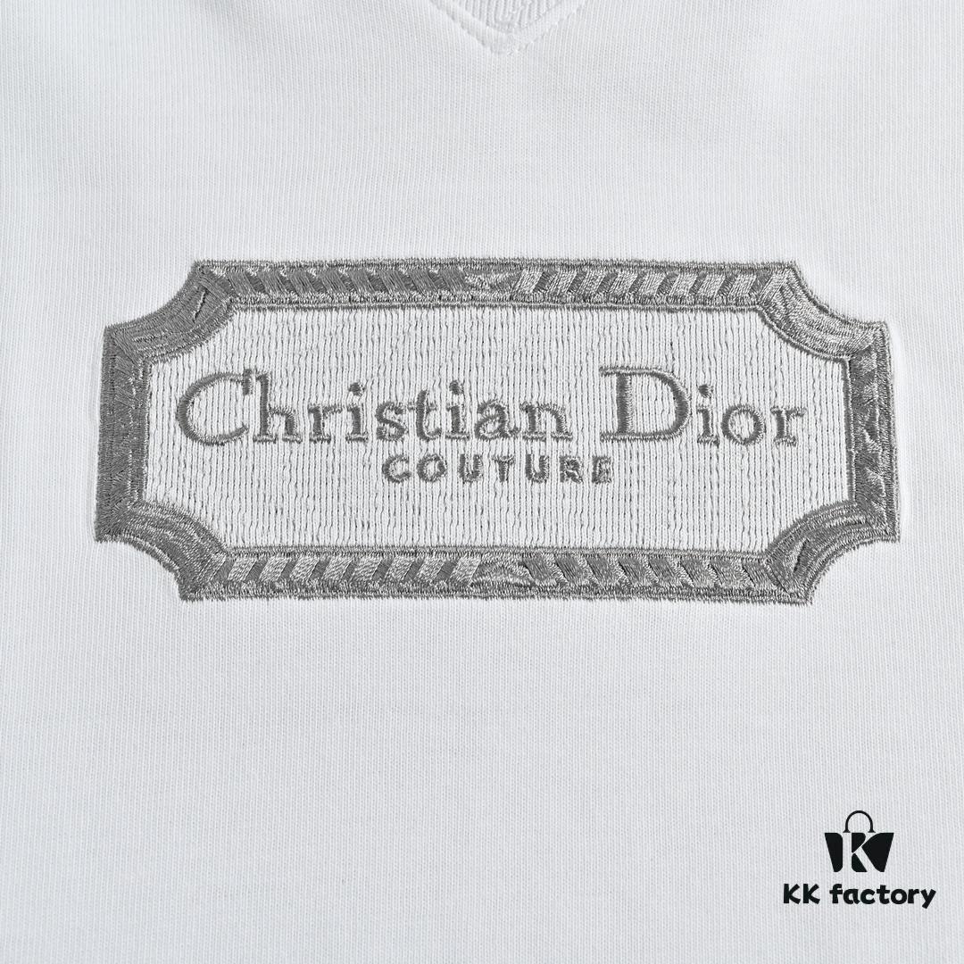 Dior 23SS Embroidered Silver Logo Short Sleeve T-Shirt