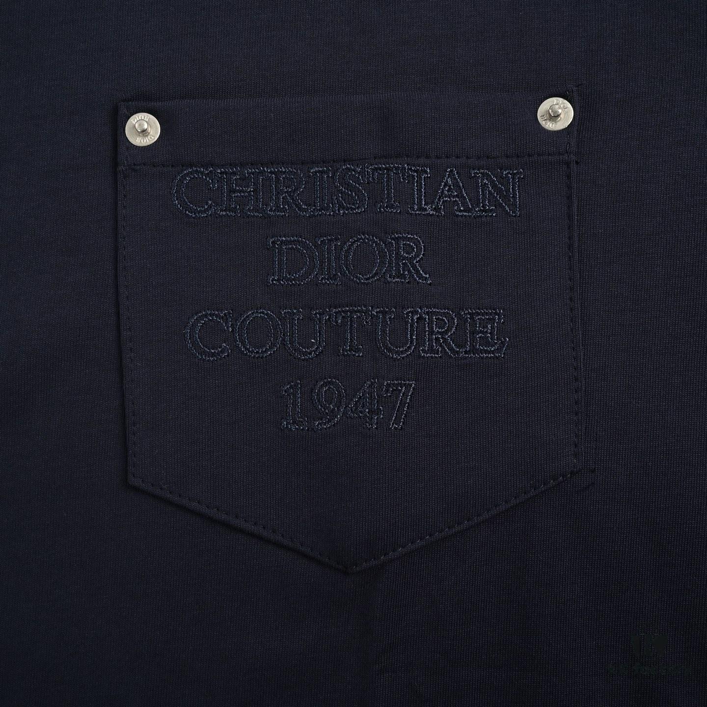 Dior Pocket Embroidered Letter Short Sleeve T-Shirt