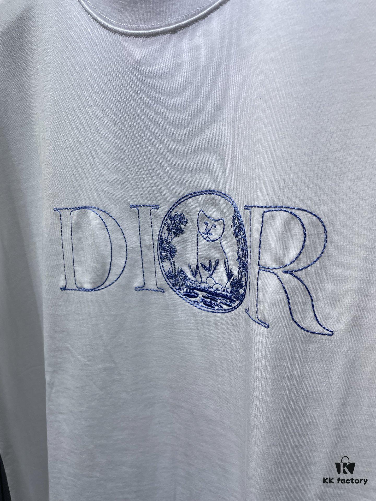 DIOR Letter Embroidered Badge Logo Short Sleeve T-Shirt