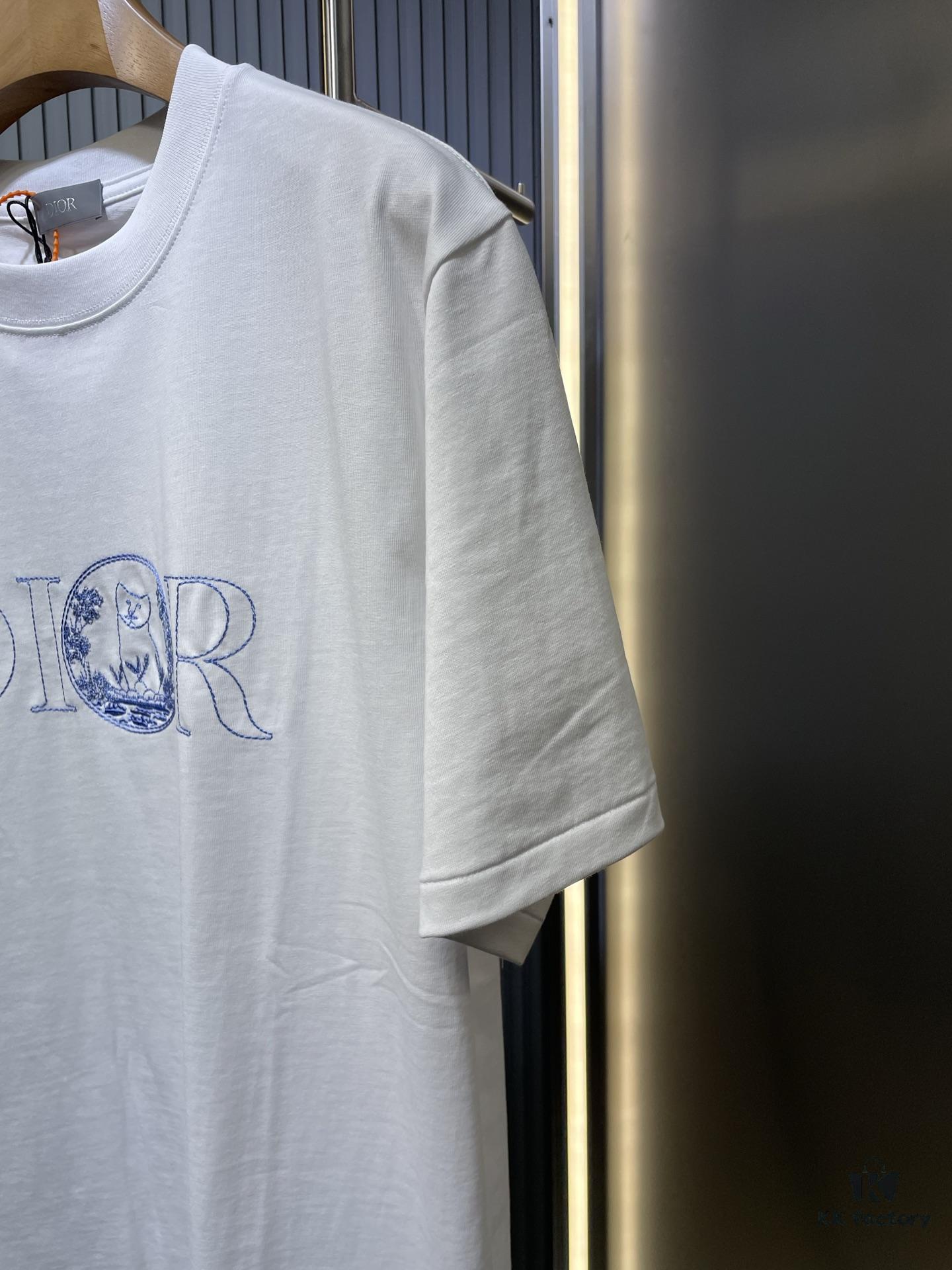 DIOR Letter Embroidered Badge Logo Short Sleeve T-Shirt